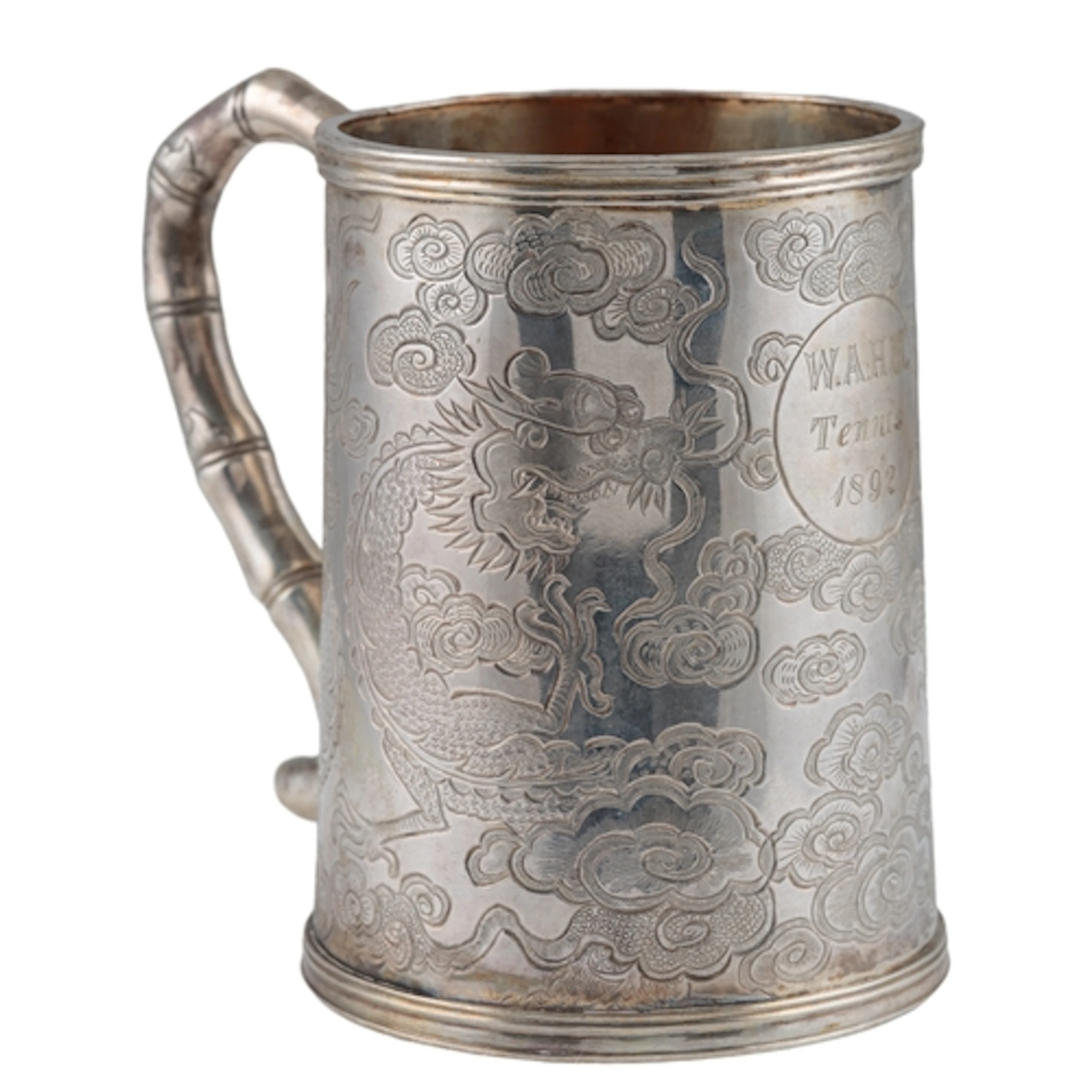 A late 19th century Chinese export white metal christening m...