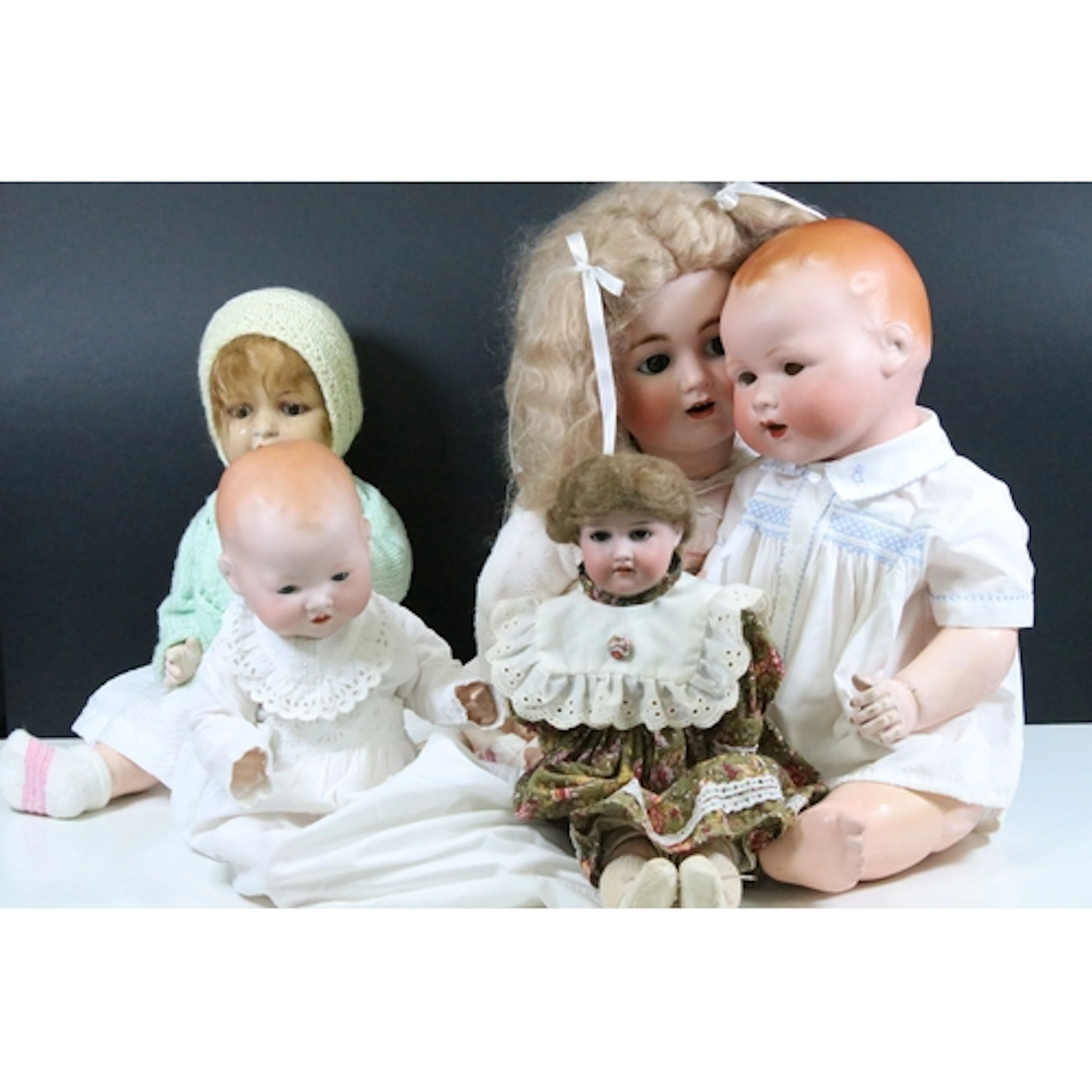 Five German bisque headed dolls to include Armand Marseille ...