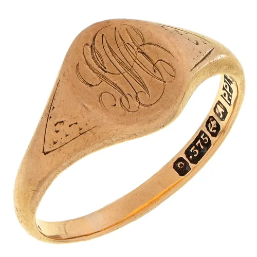 A signet ring, in 9ct gold, intaglio engraved with initials,...