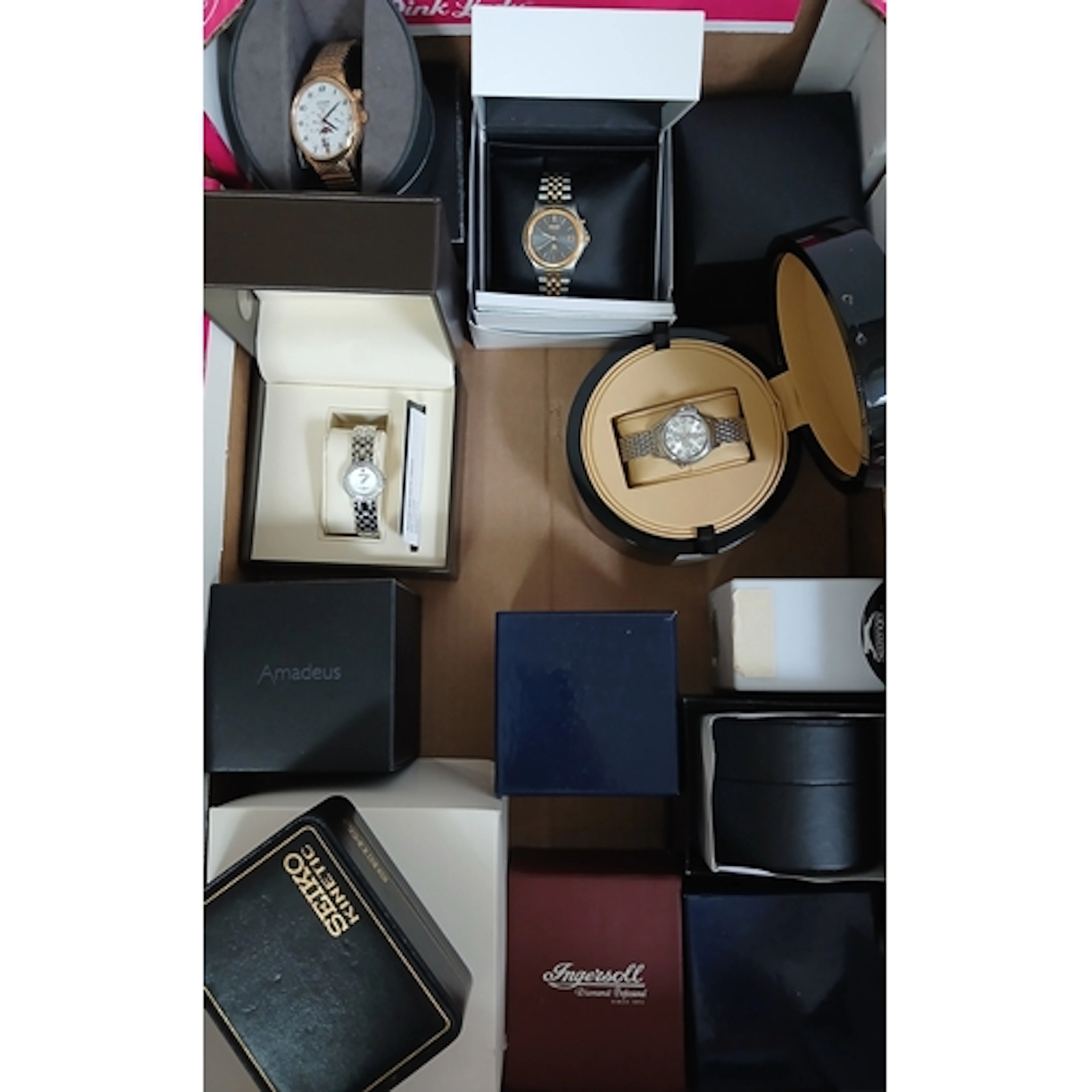 A box of mainly assorted watches and watch boxes including I...