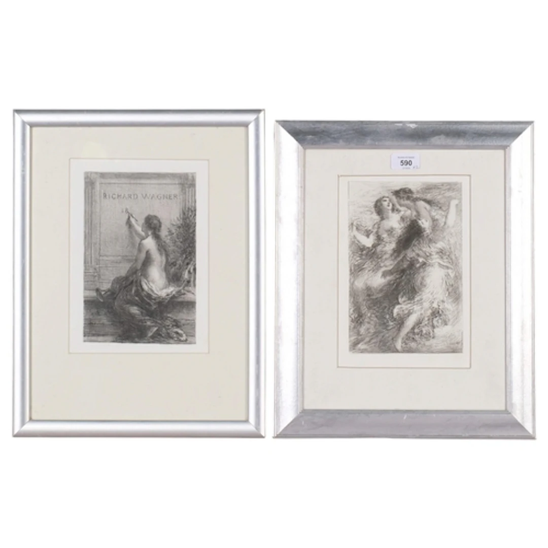 Fantin Latour, 2 lithographs, circa 1890, image 23cm x 14cm,...