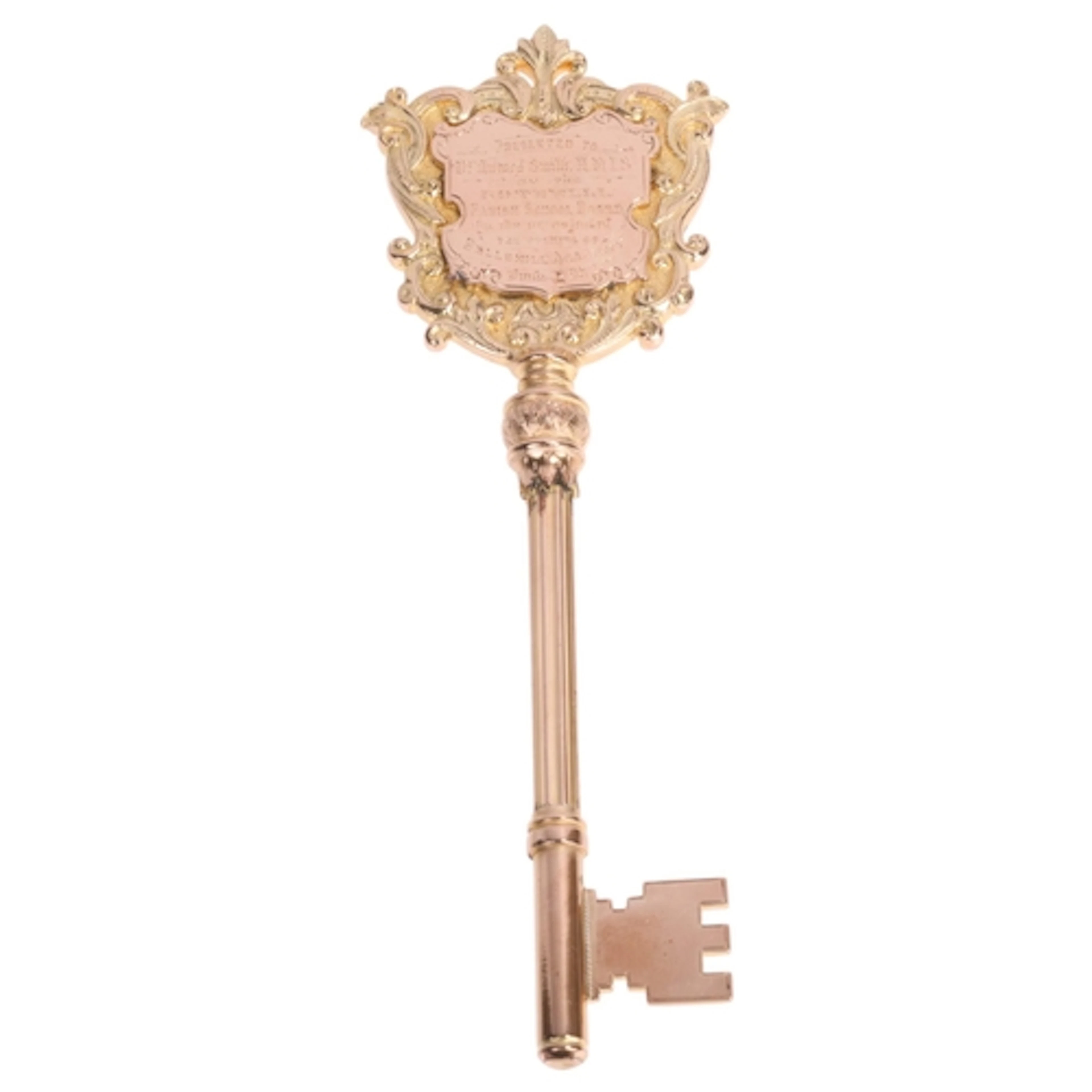 An impressive Victorian 9ct rose gold presentation key, poss...