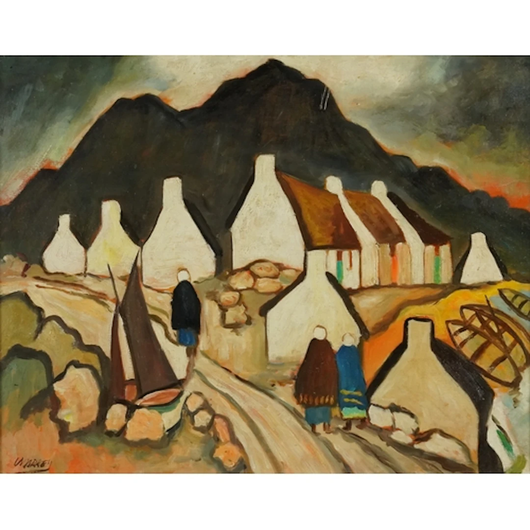 Manner of Markey Robinson - Figures by cottages, Irish schoo...