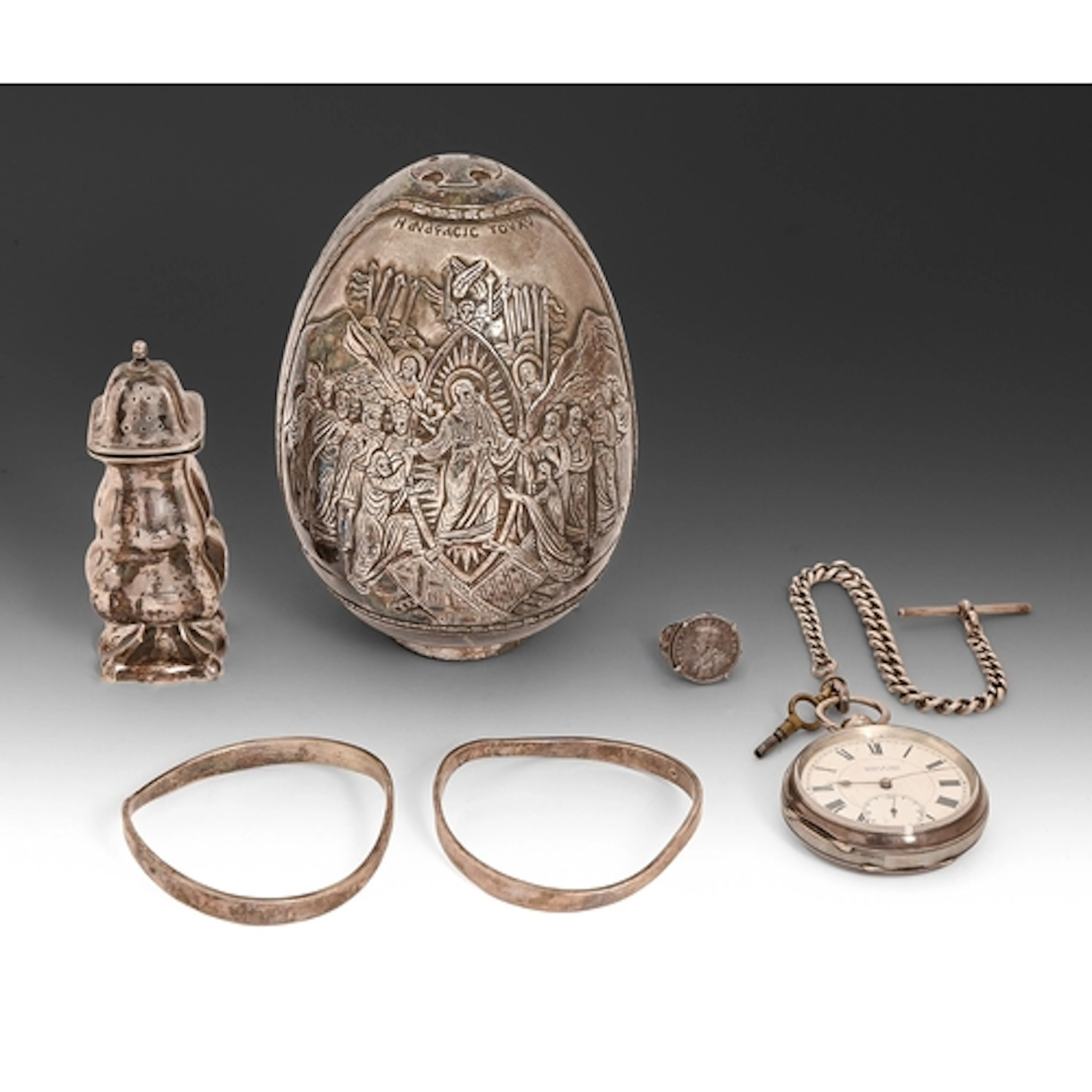 Fine silver. A Greek ecclesiastical silver Easter egg, 20th ...