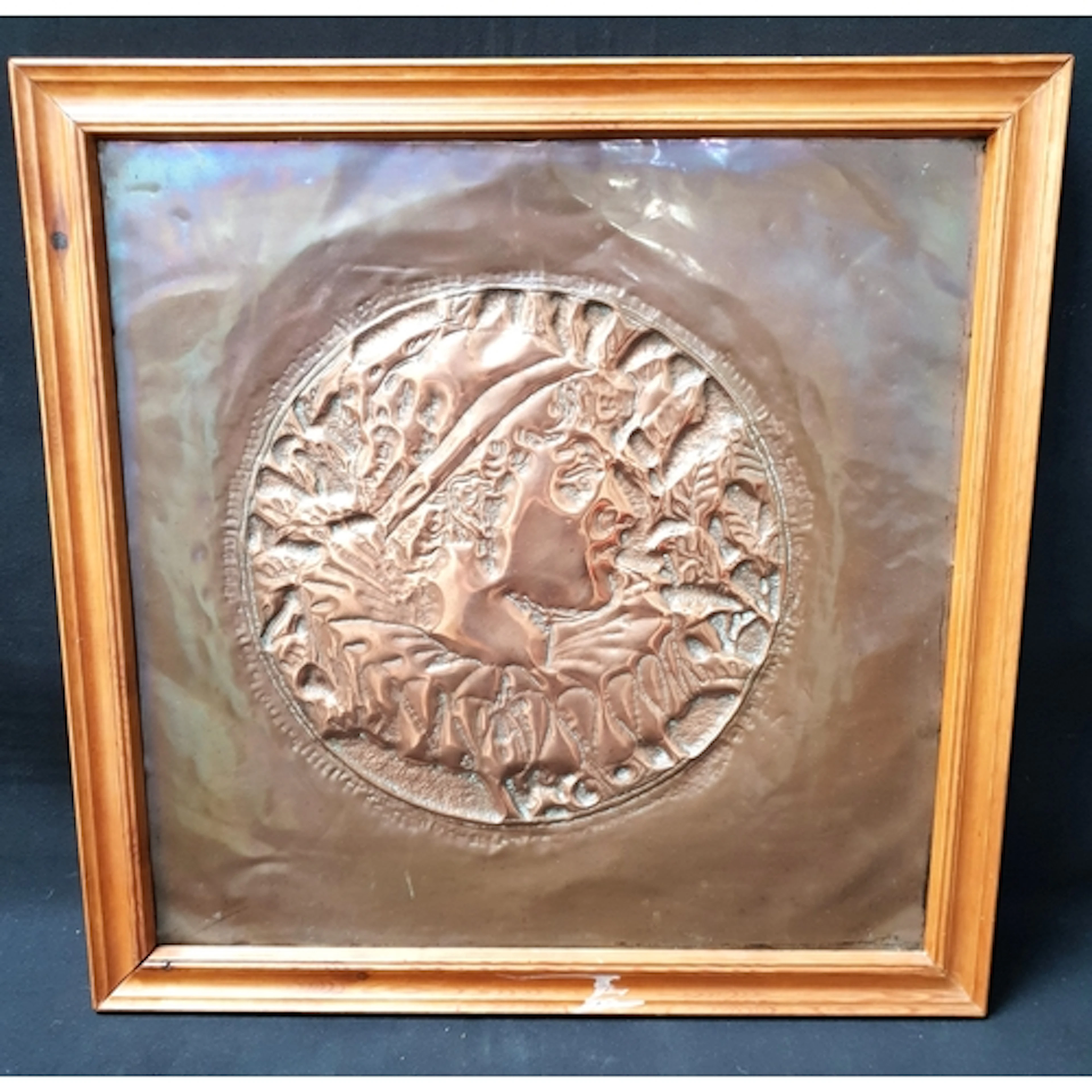 ARTS AND CRAFTS STYLE EMBOSSED COPPER WALL PLAQUE featuring ...