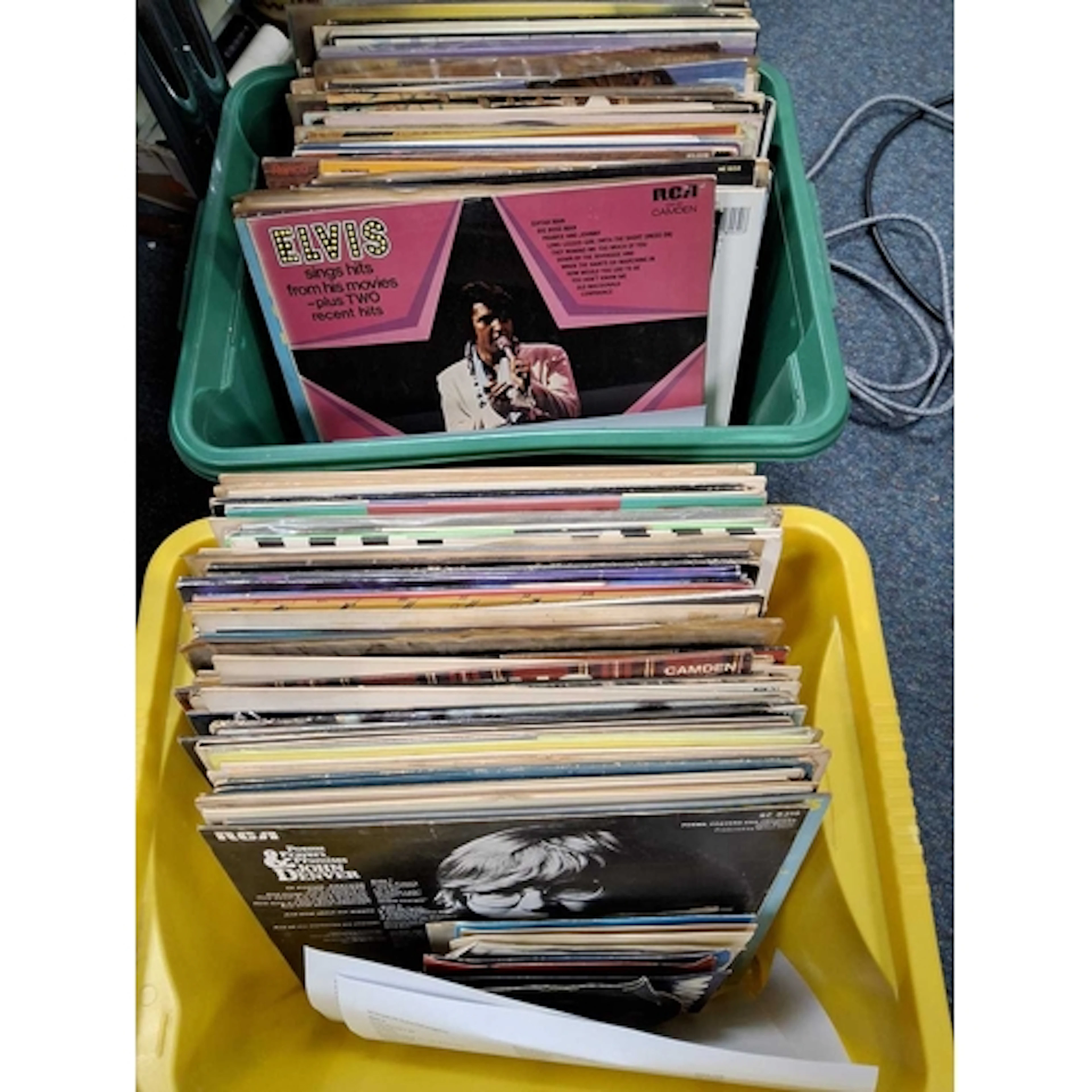 TWO BOXES OF VINYL RECORDS including albums and singles from...