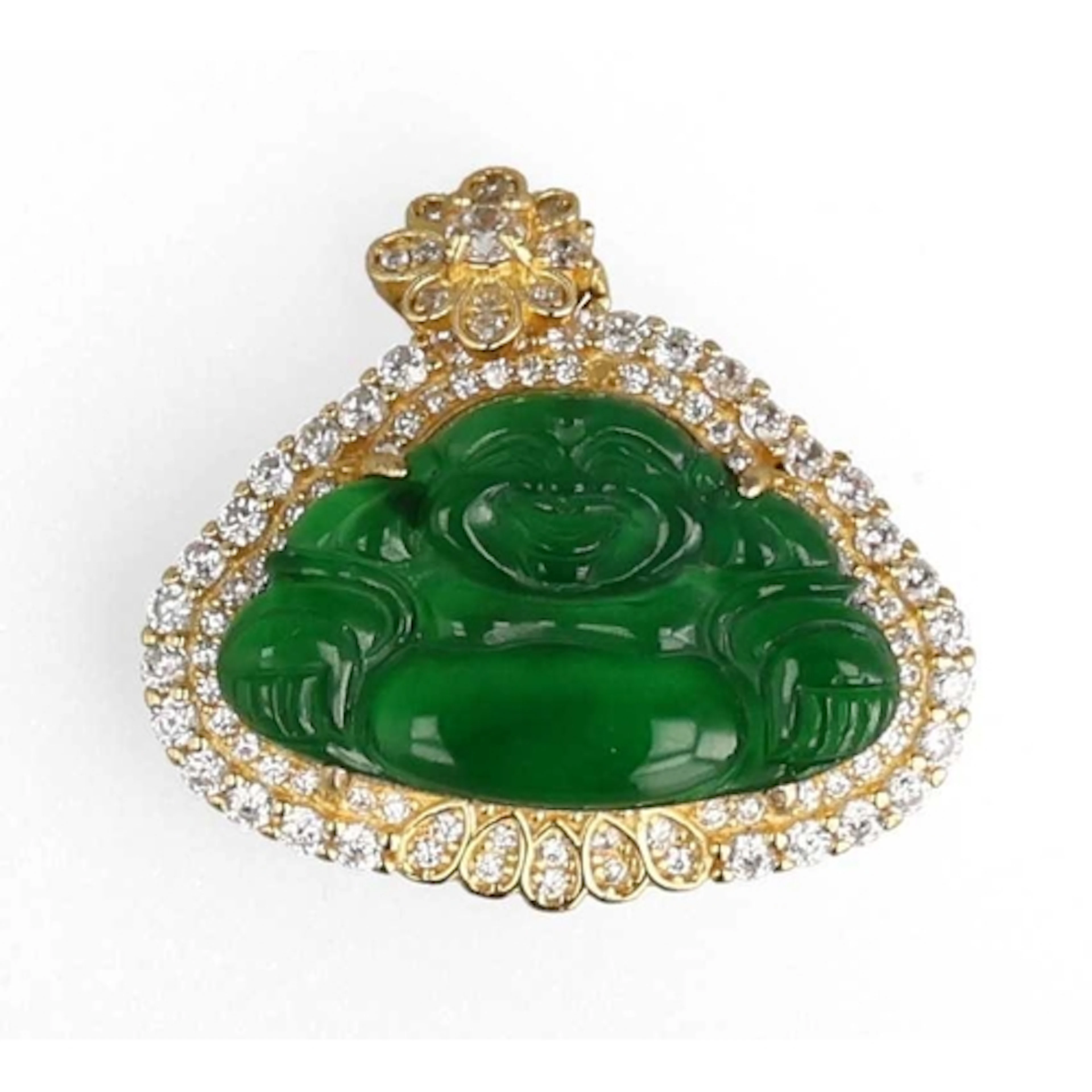A CHINESE JADE BUDDHA PENDANT SET IN YELLOW GOLD ...