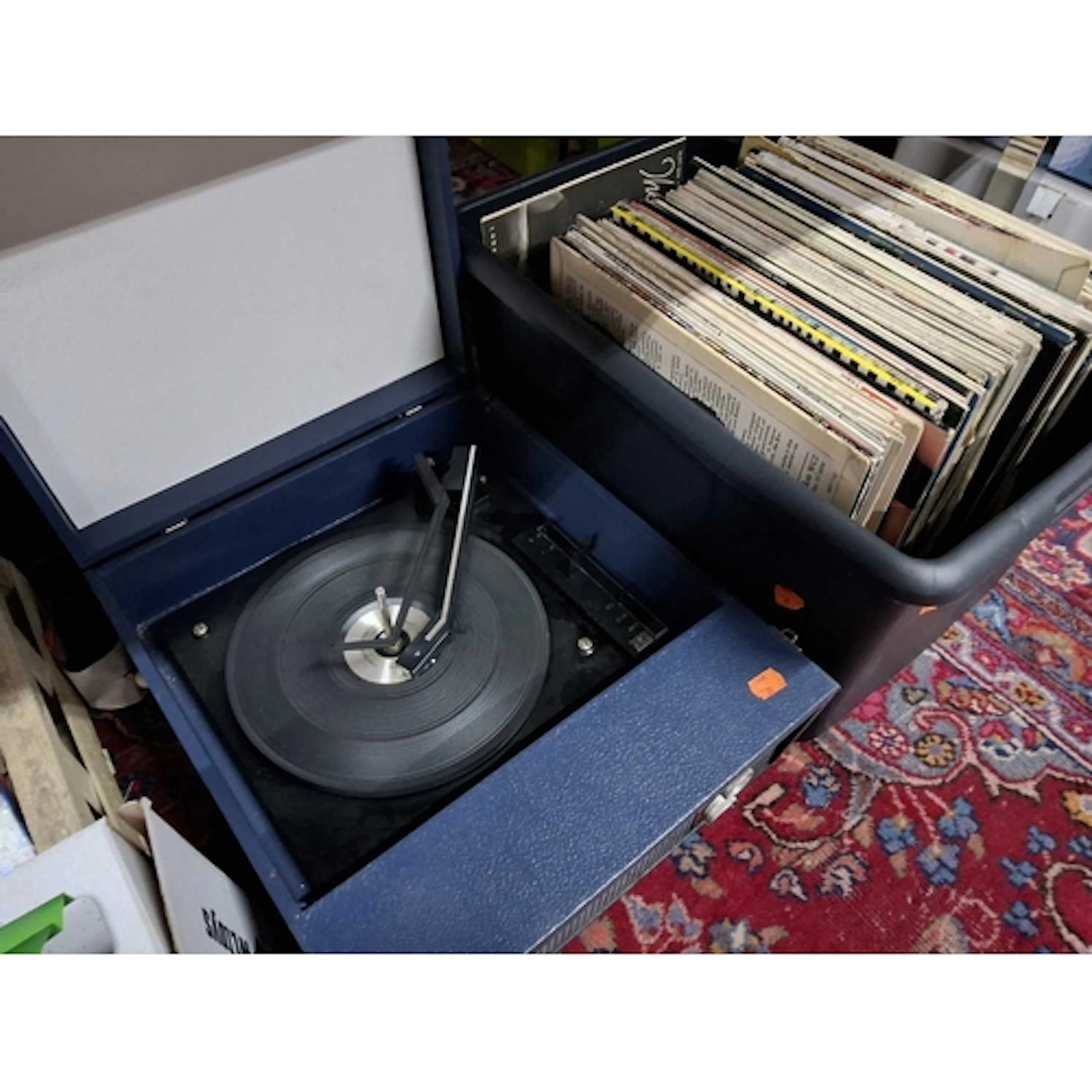 ONE BOX OF RECORDS AND RECORD PLAYER comprising a Portable F...