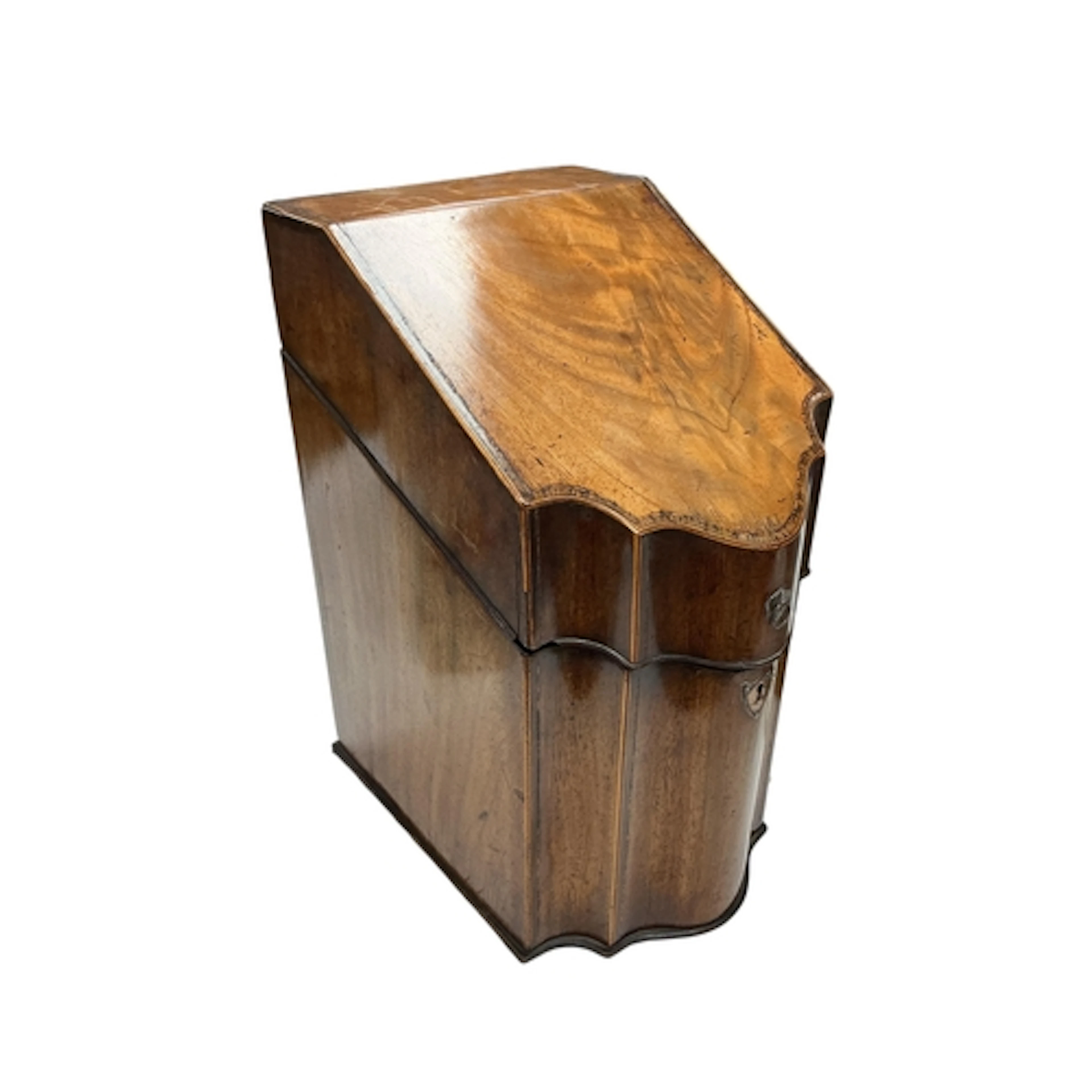 A George III banded mahogany knife box with original interio...