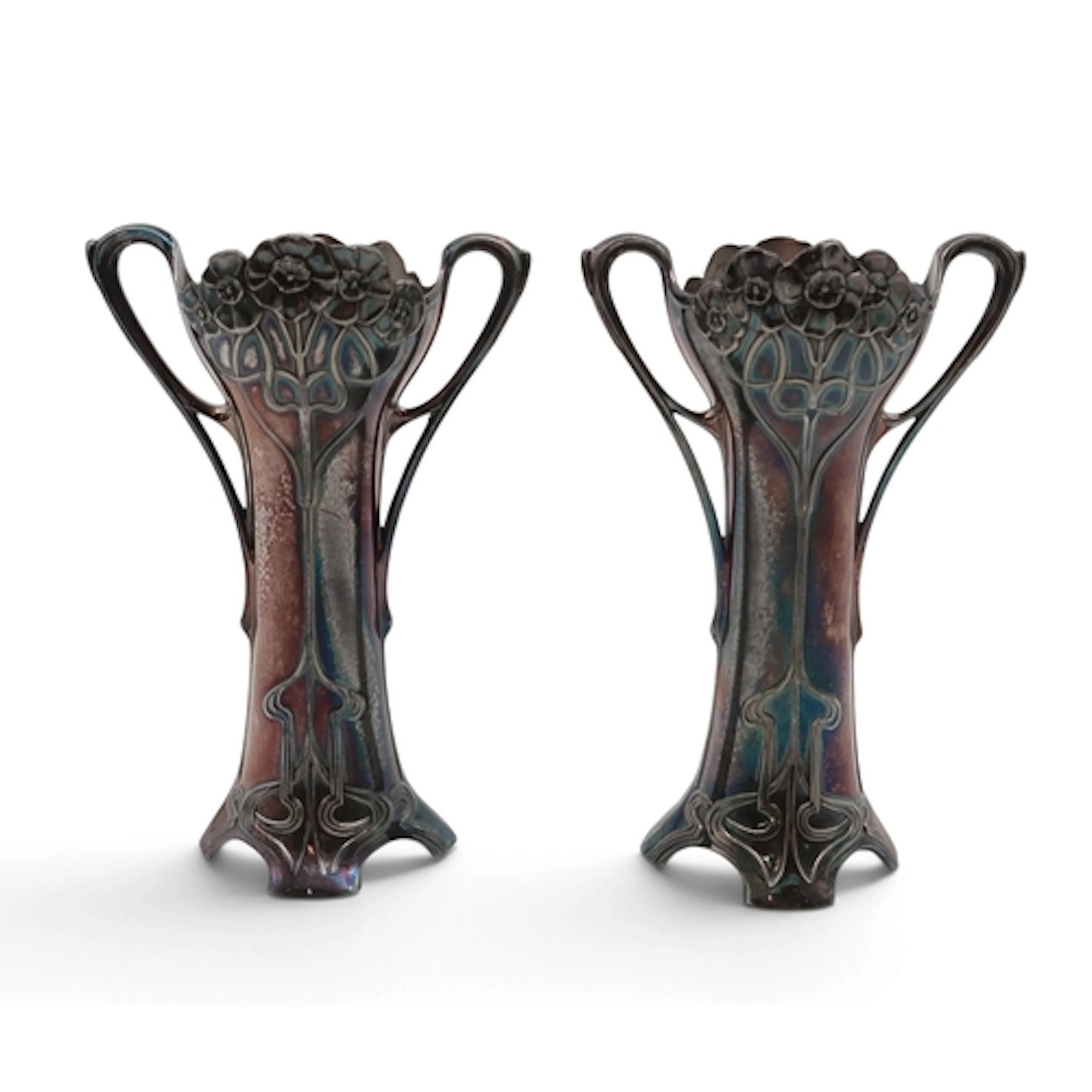A pair of WMF silver plated spill vases