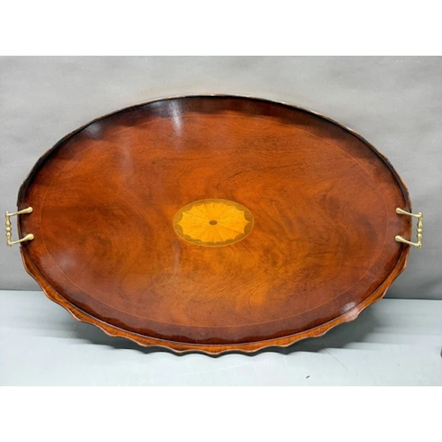 A Georgian Revival style afternoon tea tray, oval shape with...