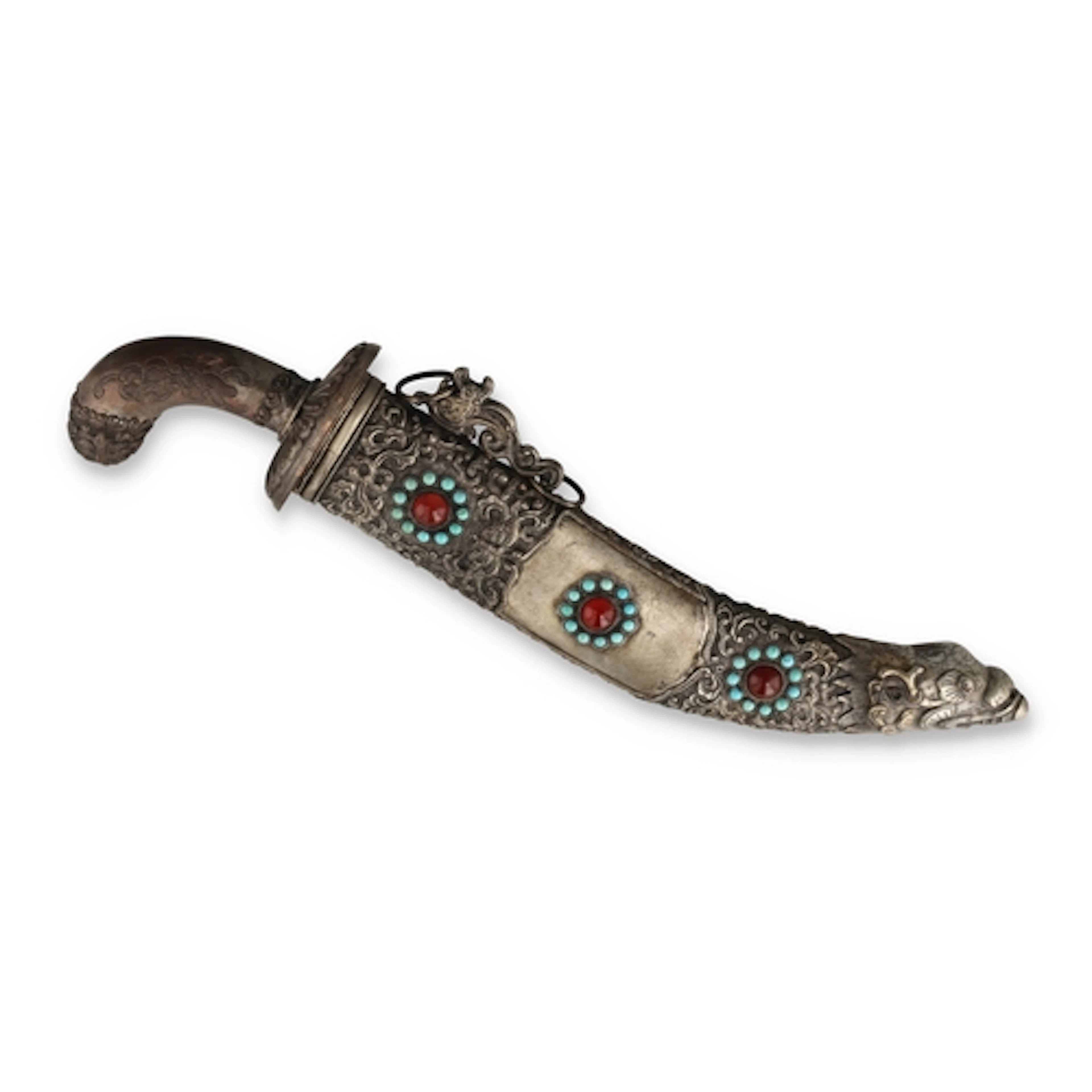 A MONGOLIAN SILVER-ALLOY PRESENTATION DAGGER 20th century. T...