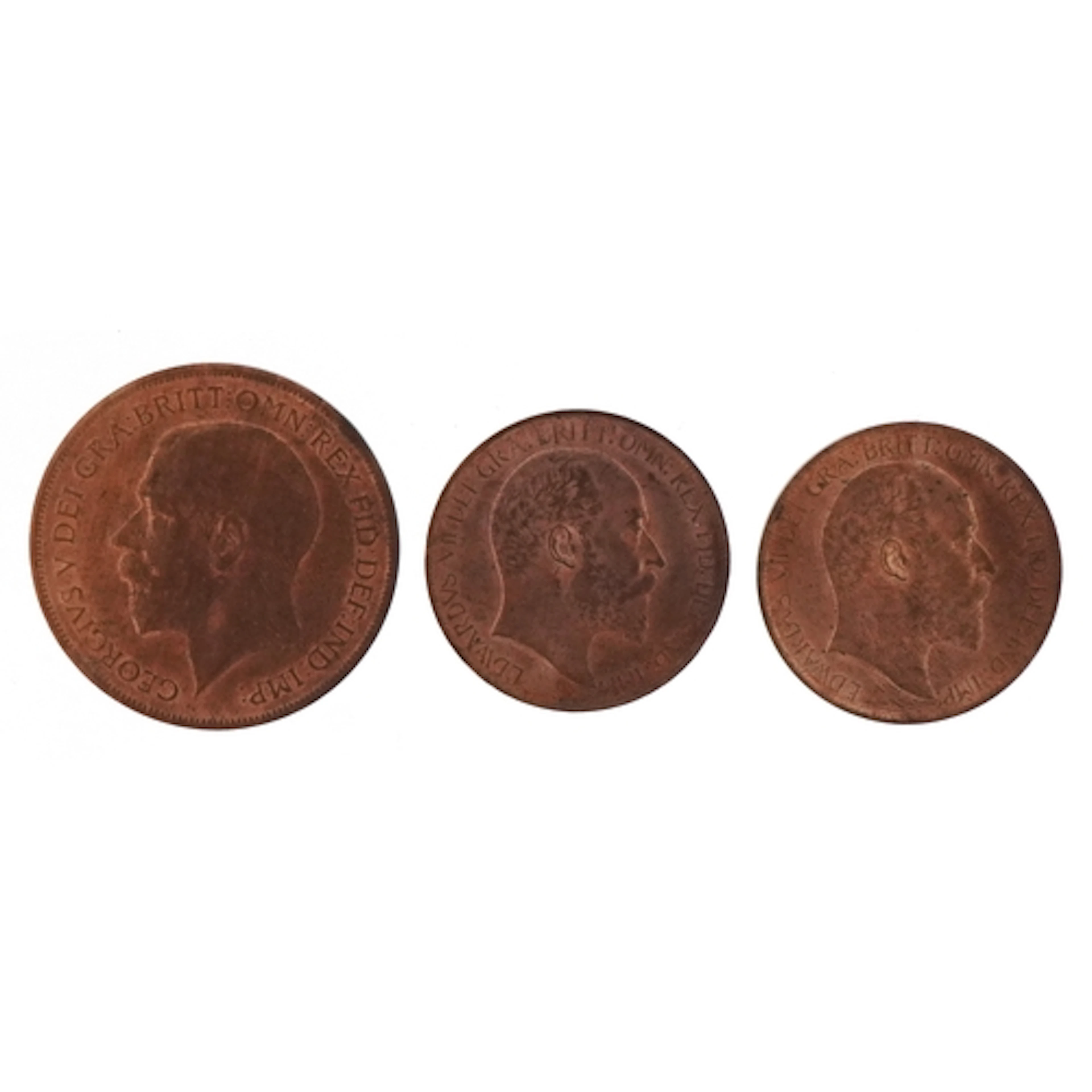 Three early 20th century copper coins in mint condition comp...