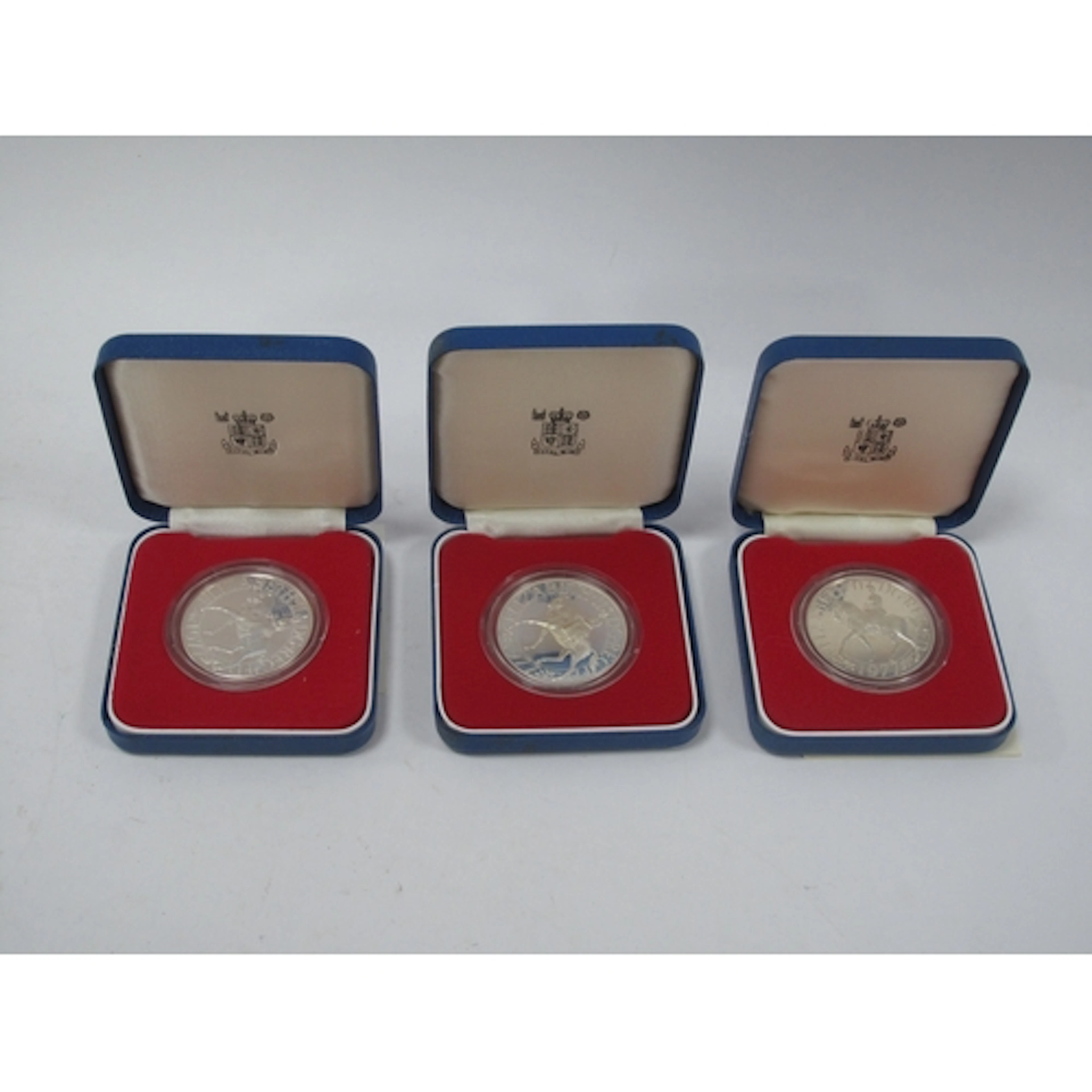 Three Royal Mint 1977 Queen's Silver Jubilee Silver Proof Cr...