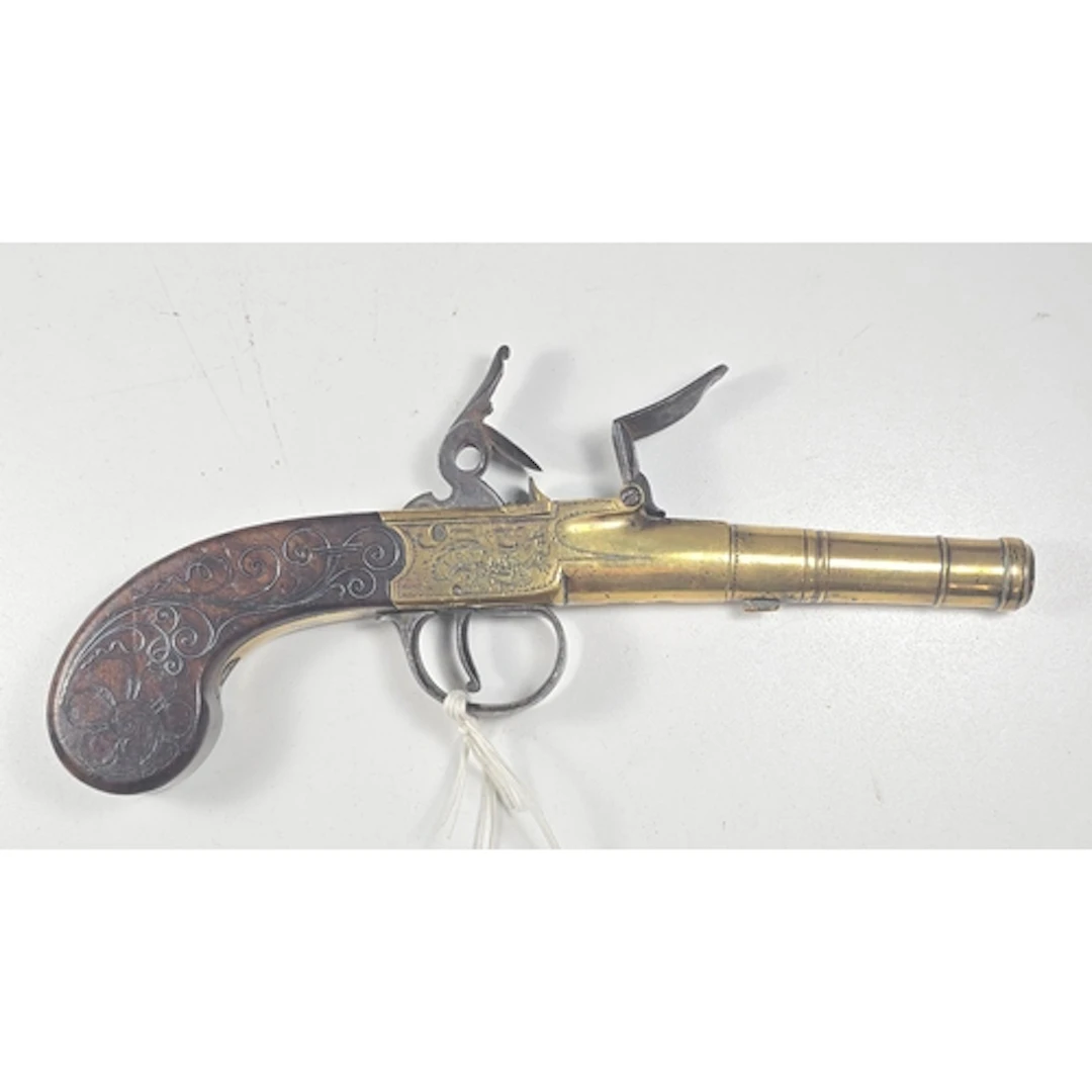 A 55-bore brass-barrelled and brass framed flintlock box loc...