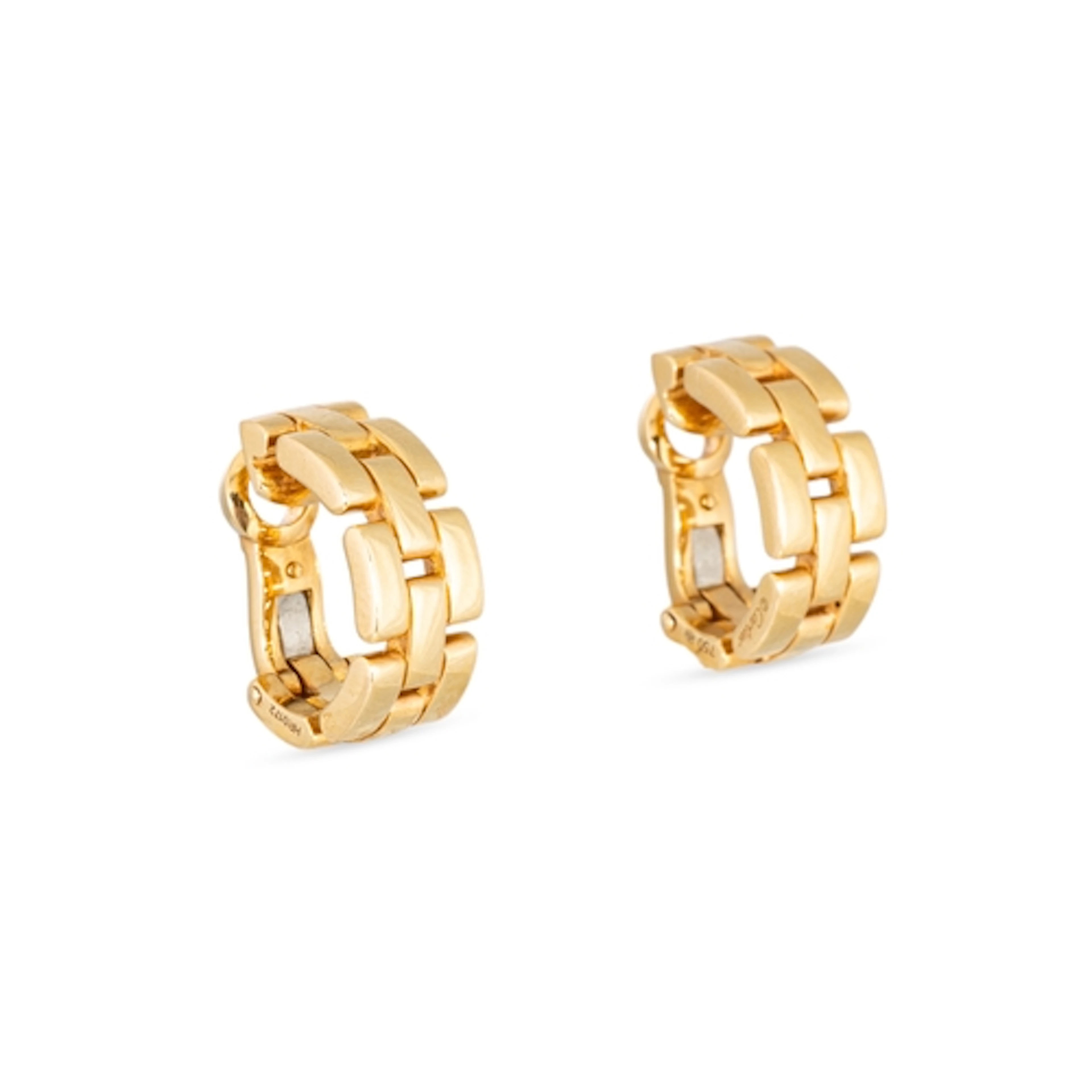 A PAIR OF CARTIER MAILLON PANTHERE 18CT GOLD EARRINGS, clip-...