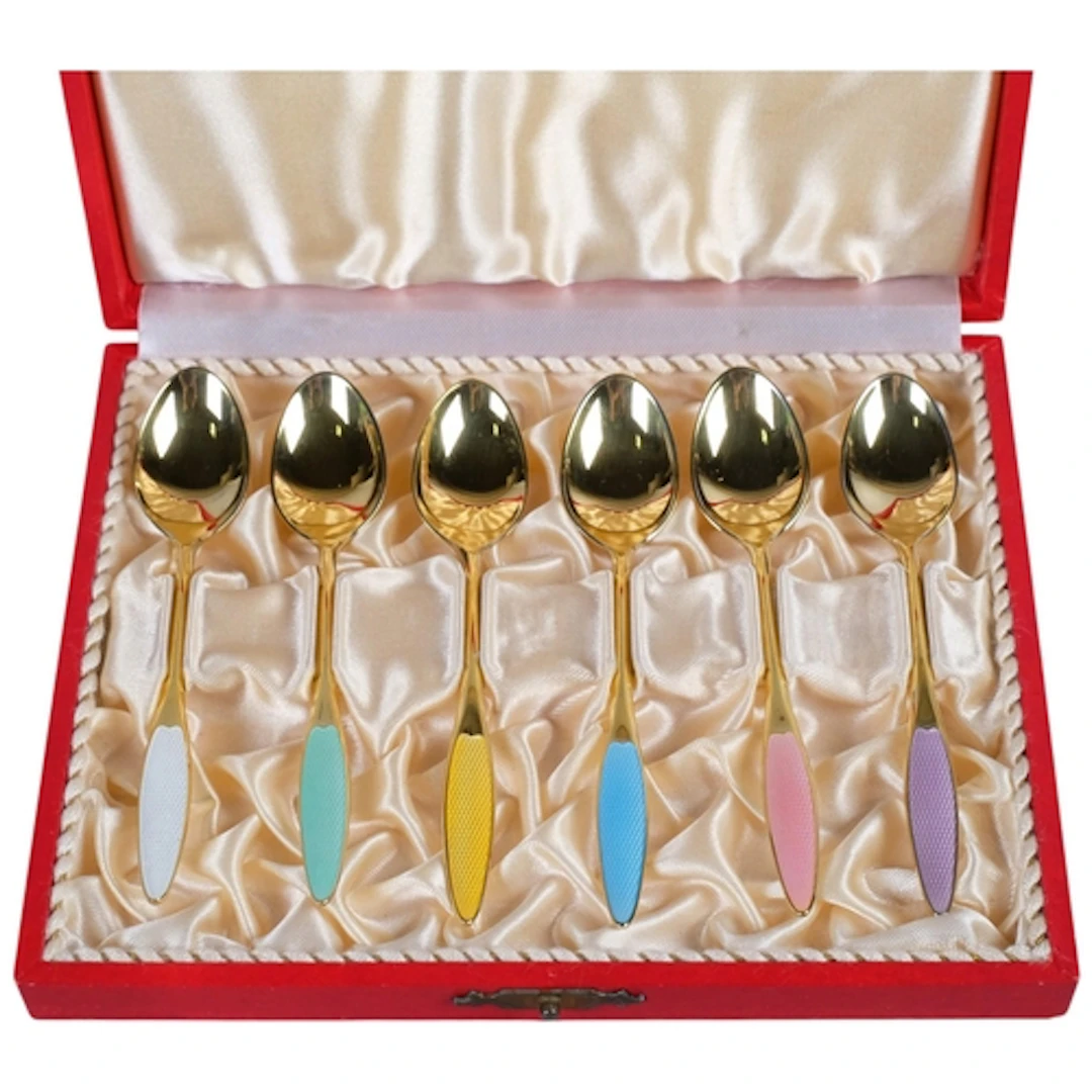 FRIGAST - a set of 6 Danish modernist vermeil sterling silve...