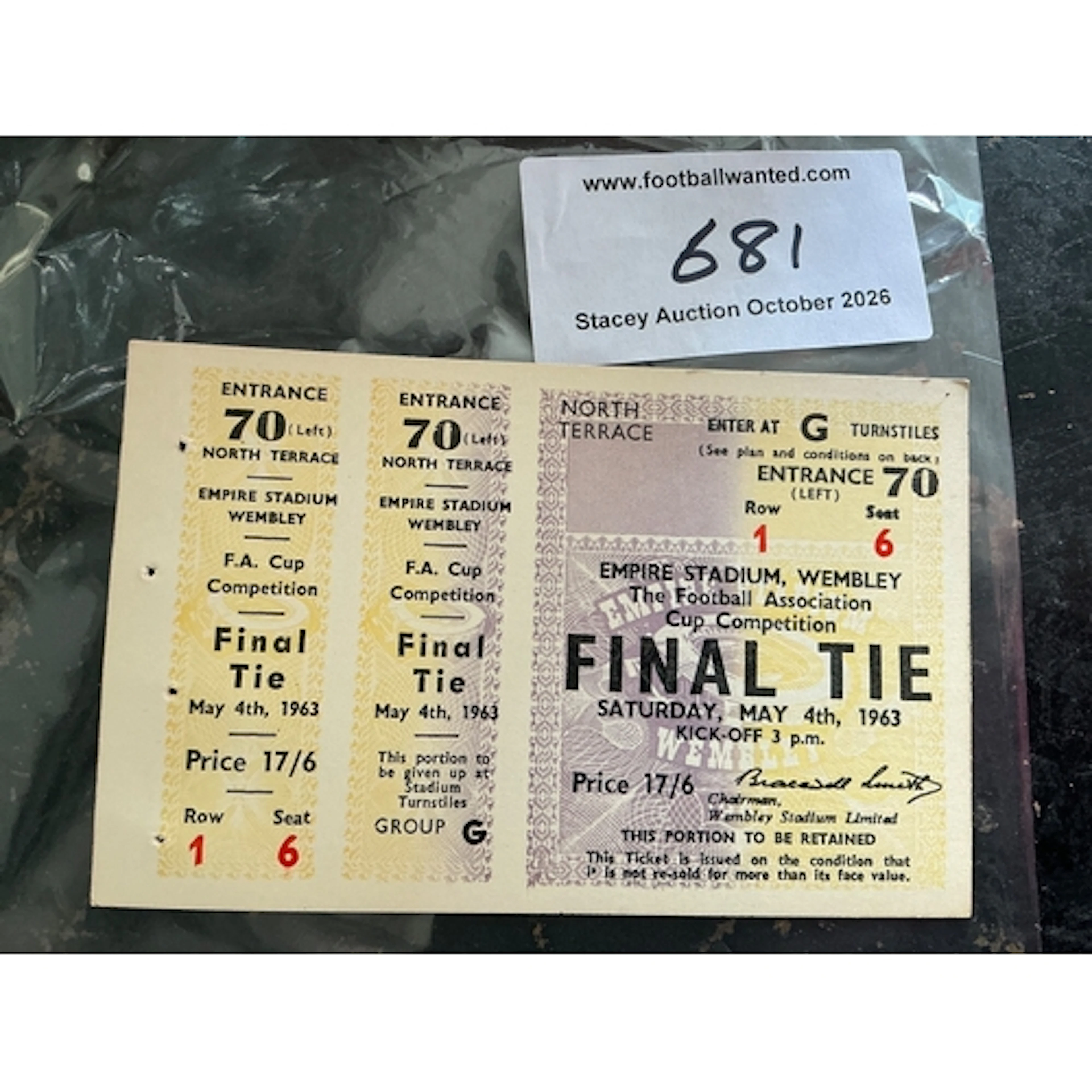 1963 FA Cup Final Proof Copy Football Ticket: Manchester Uni...