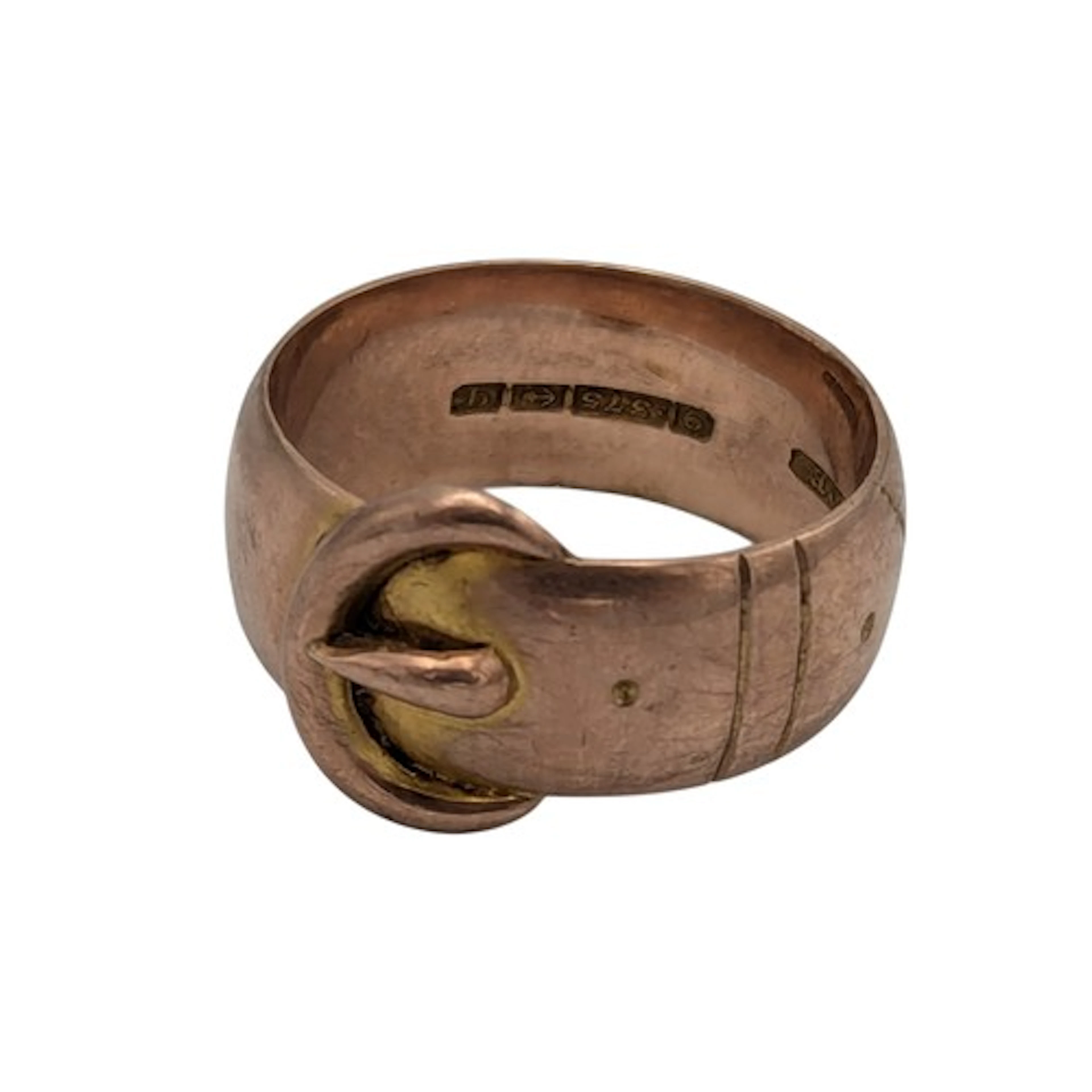 A 9ct rose gold buckle ring, Birmingham 1915, size R, 7.7g