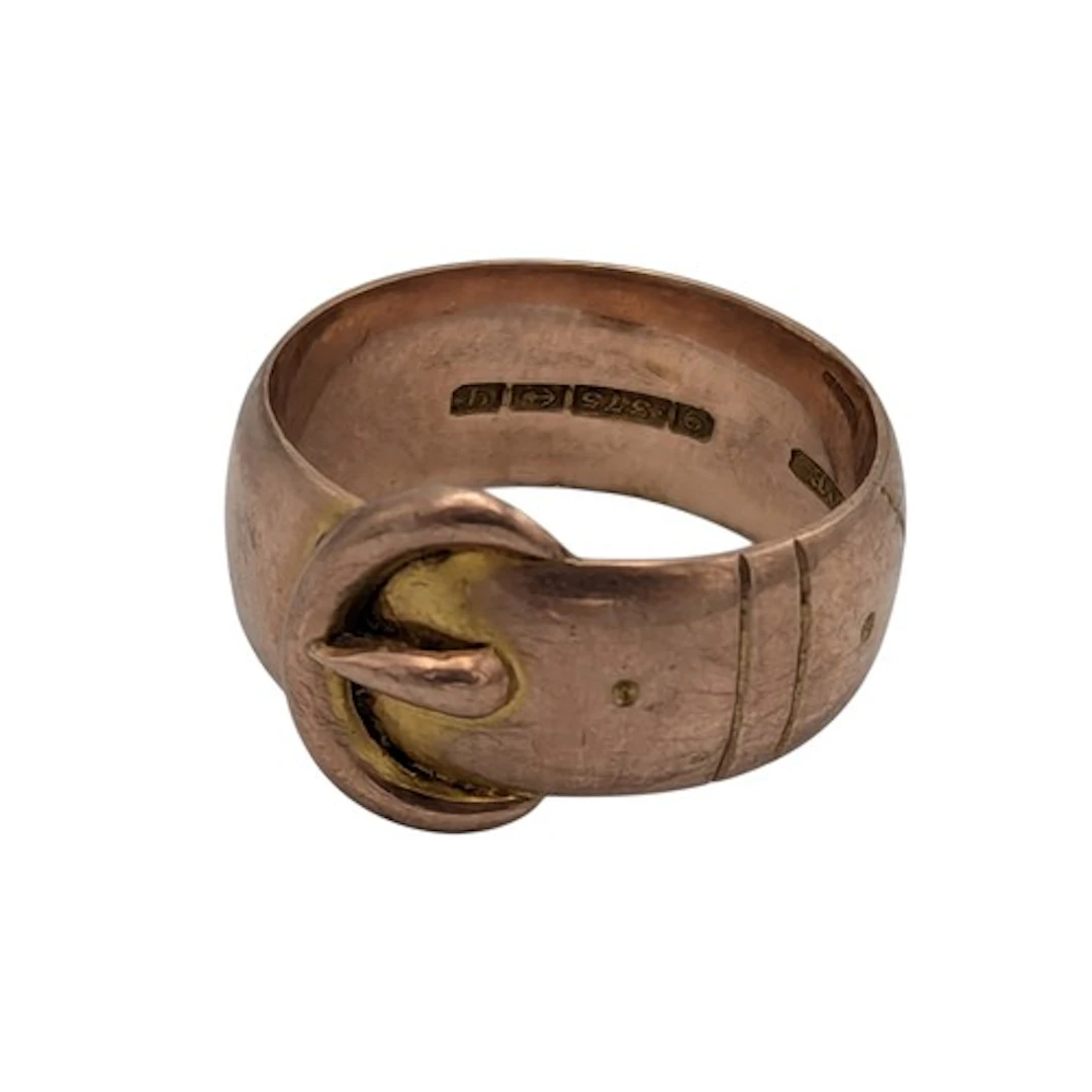 A 9ct rose gold buckle ring, Birmingham 1915, size R, 7.7g