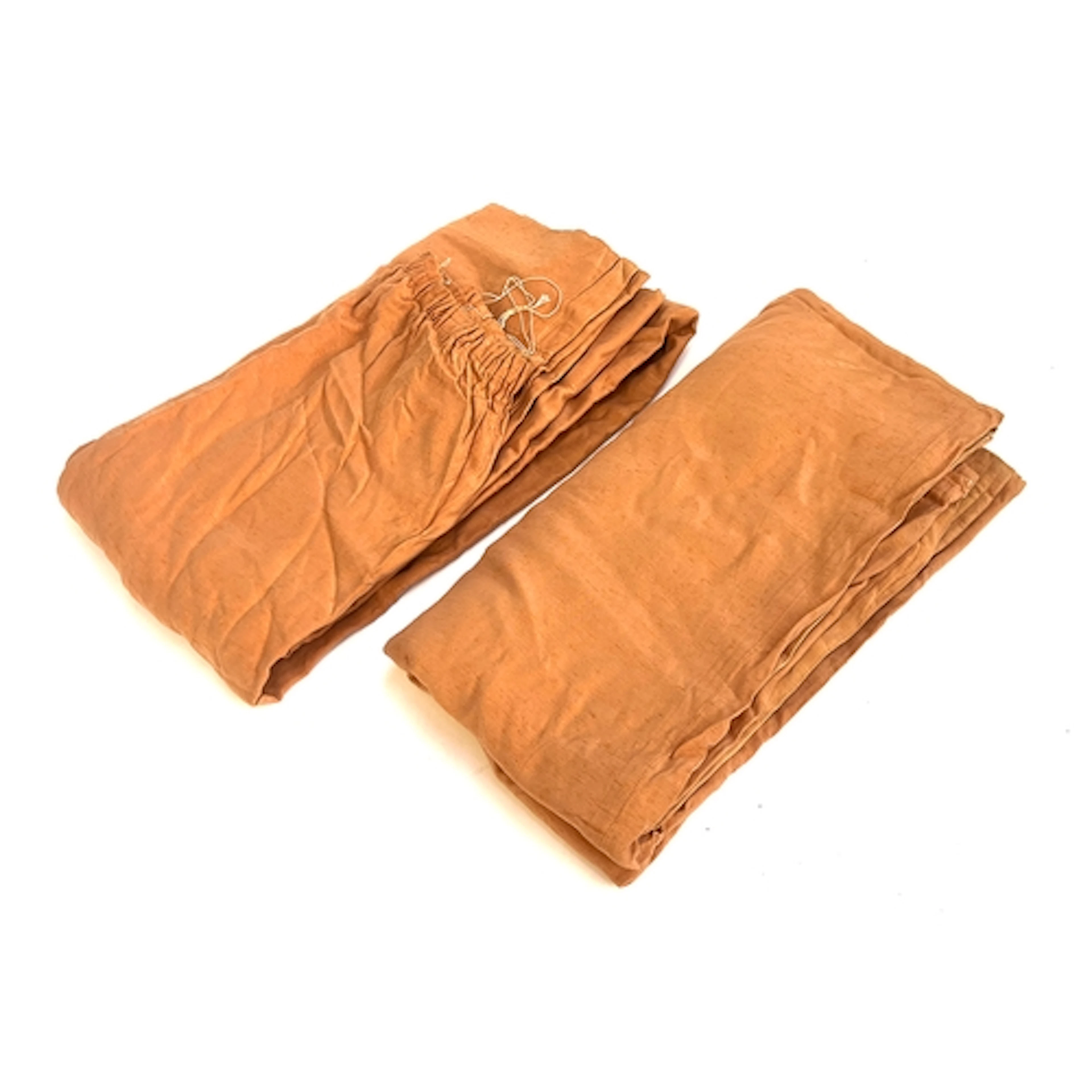 A pair of silk curtains in a light salmon pink, approx. 215c...