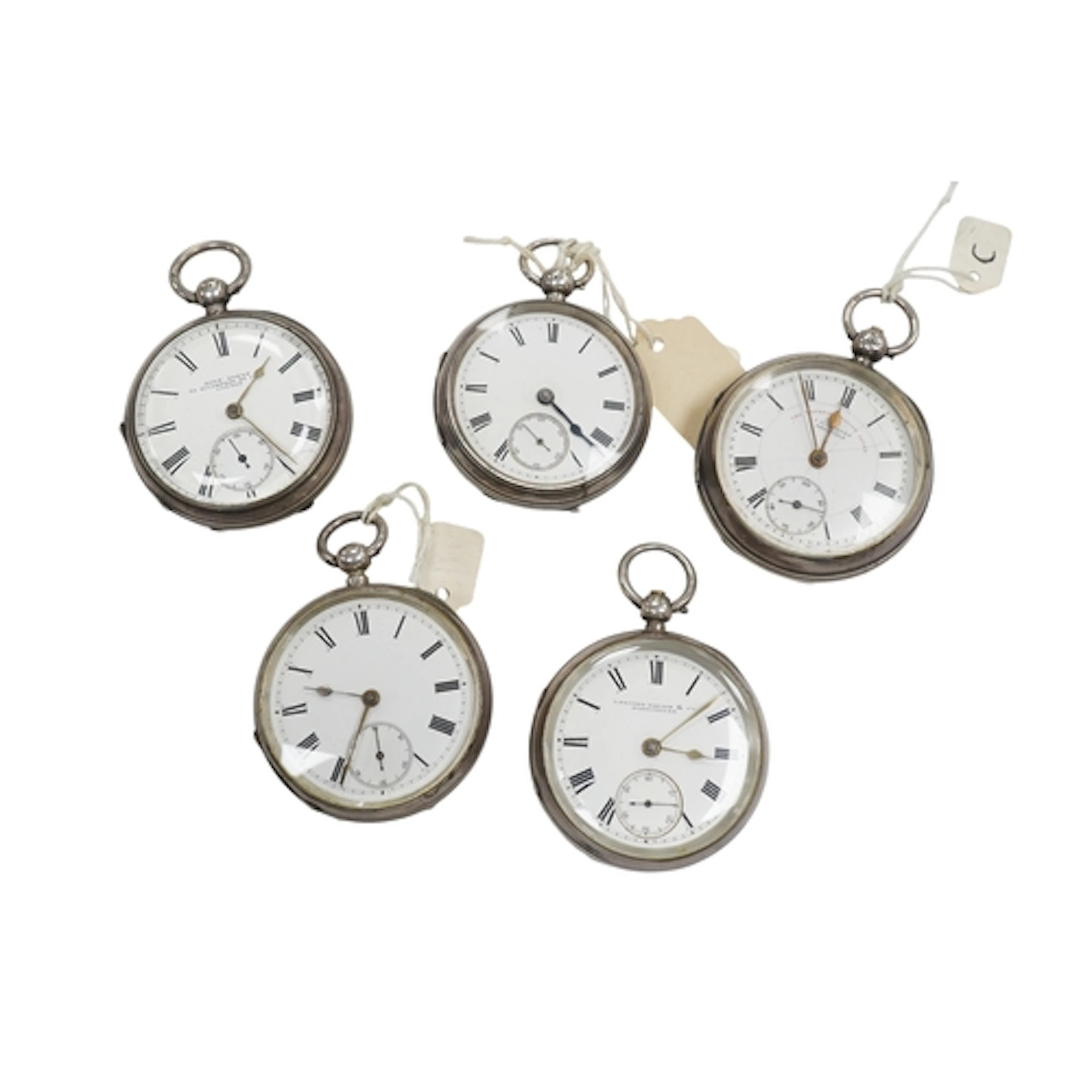 Five assorted Victorian silver open faced pocket watches inc...
