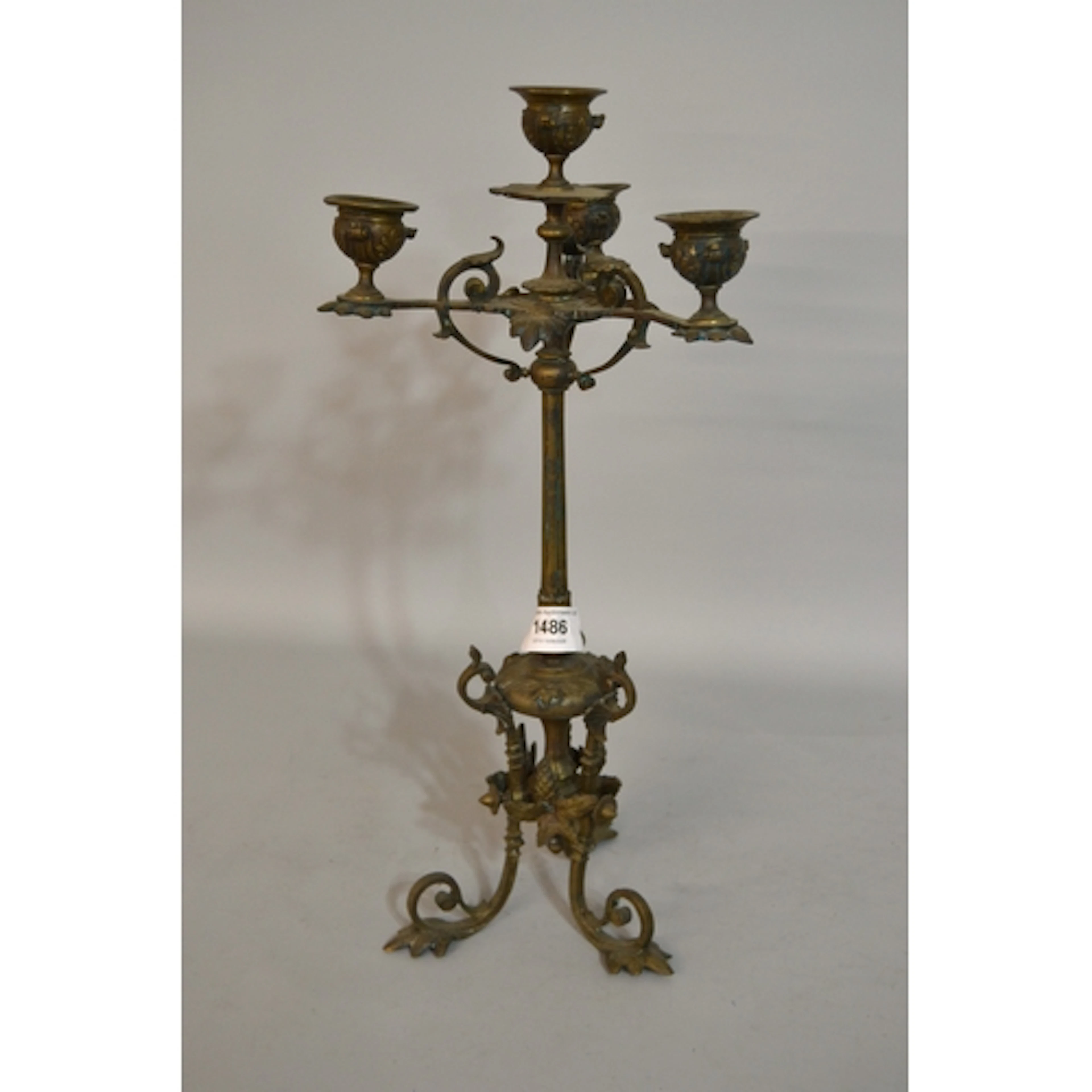 19th Century brass four branch candelabra