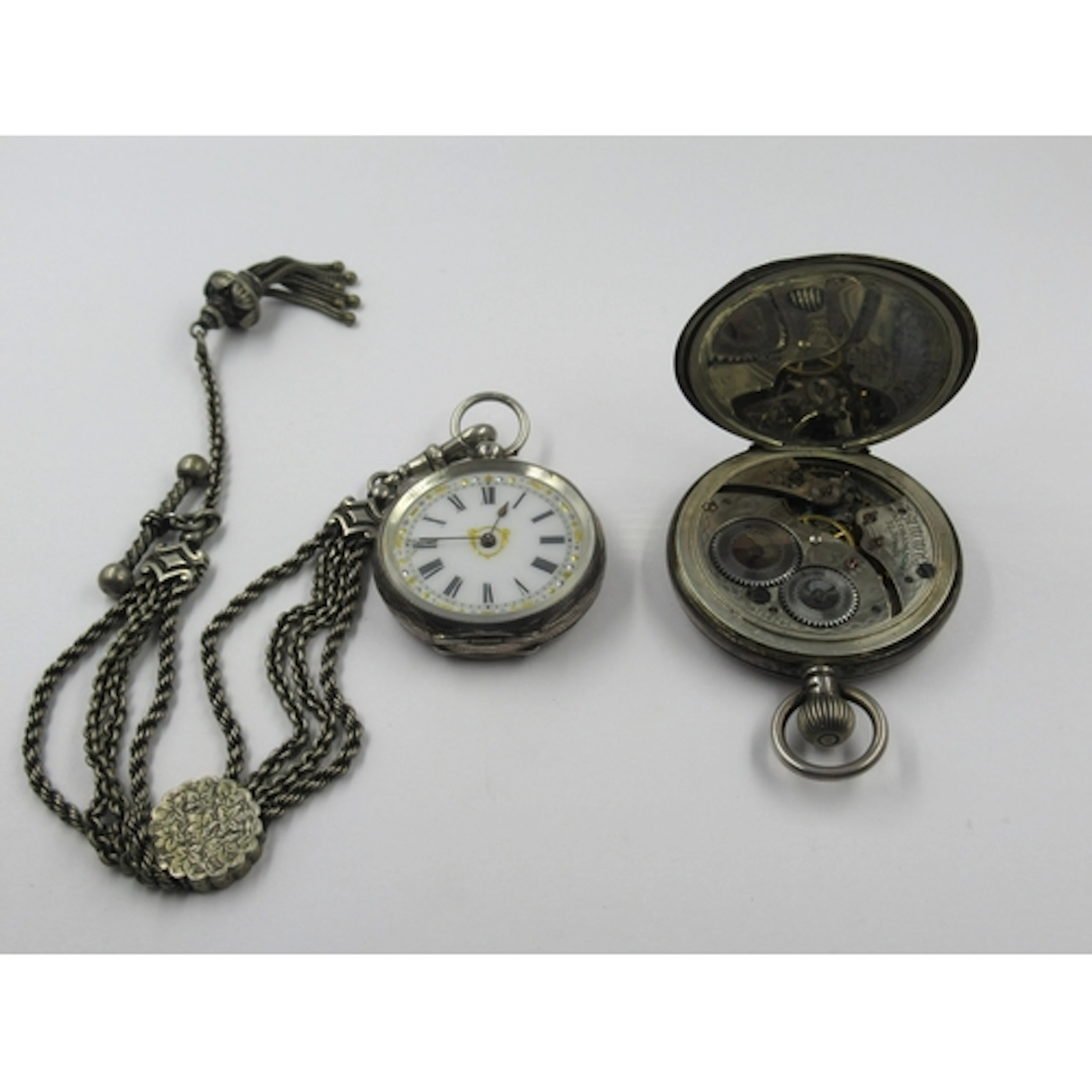 Continental silver cased fob watch suspended from an Alberti...