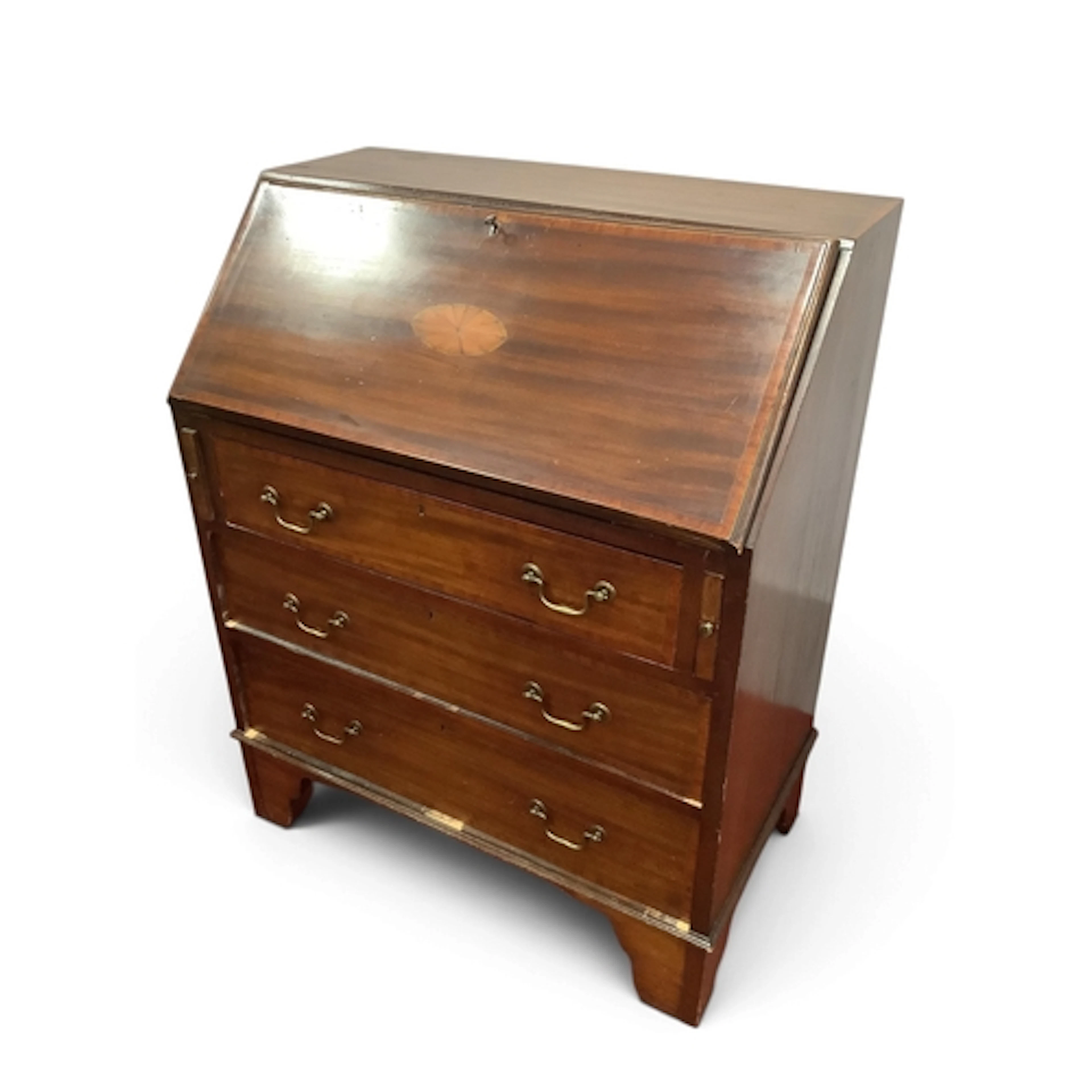 Edwardian Mahogany Bureau with batwing inlay and fall front,...
