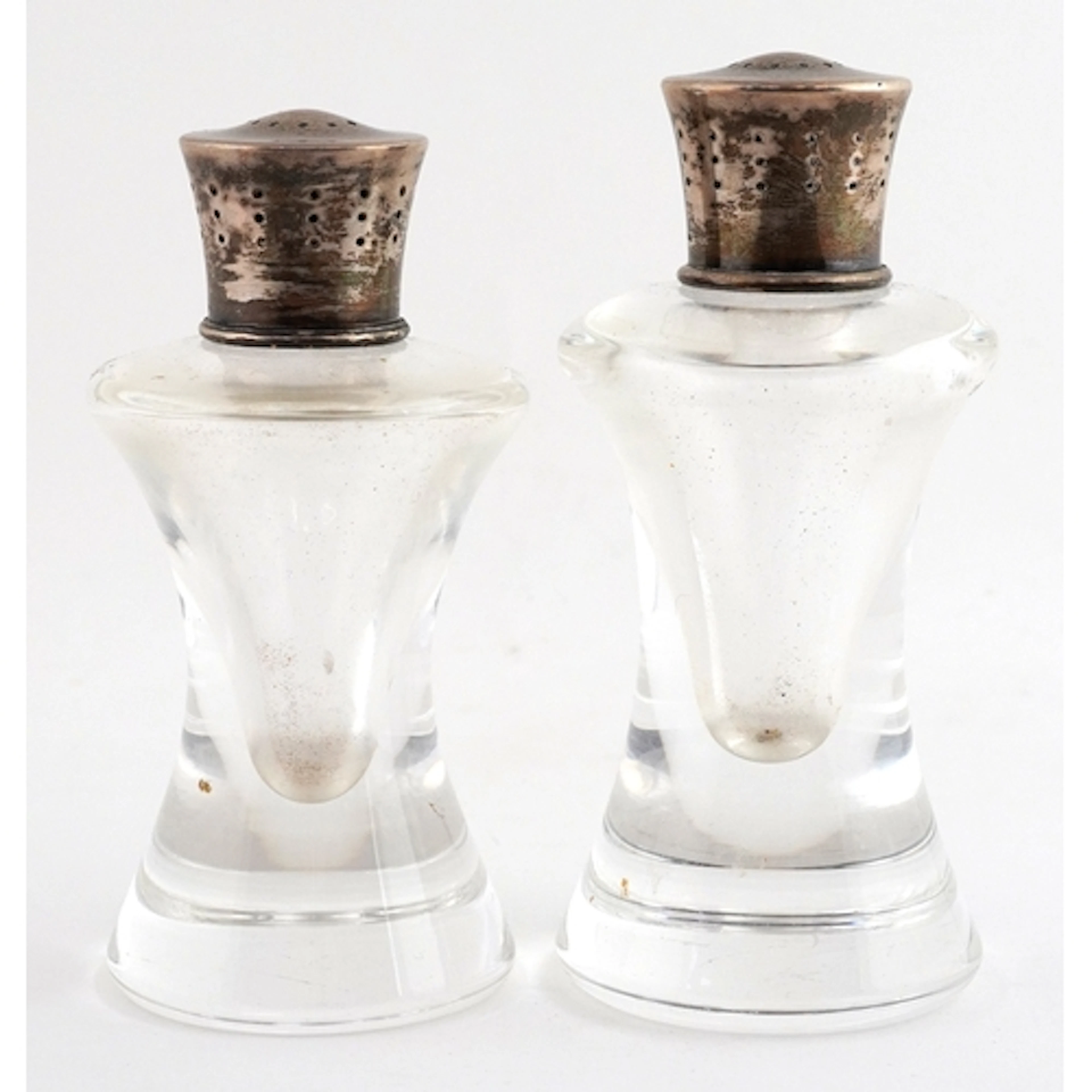 Pair of American sterling silver mounted casters, indistinct...