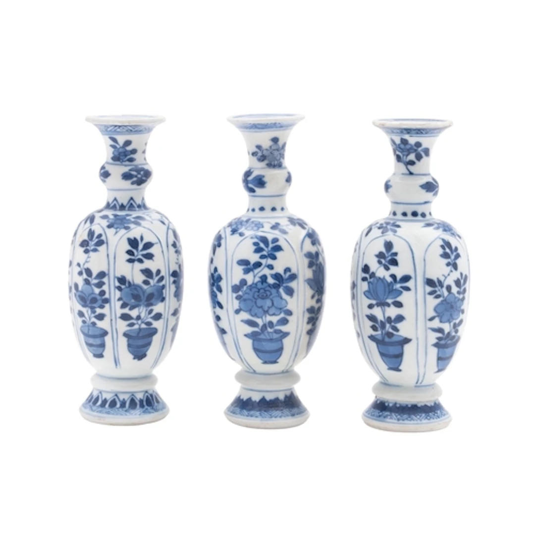 Vung Tau cargo three porcelain vases of slender oviform with...