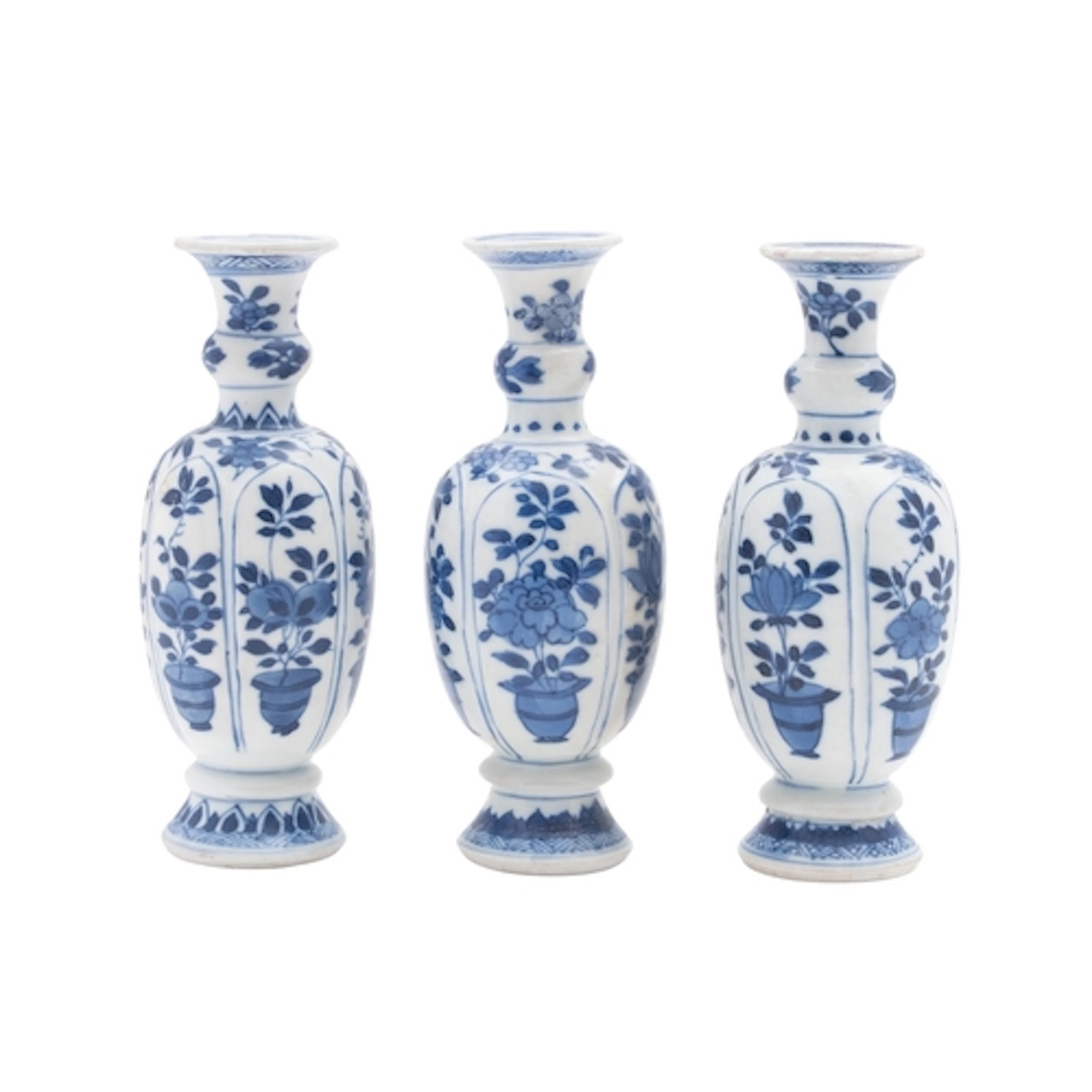 Vung Tau cargo three porcelain vases of slender oviform with...