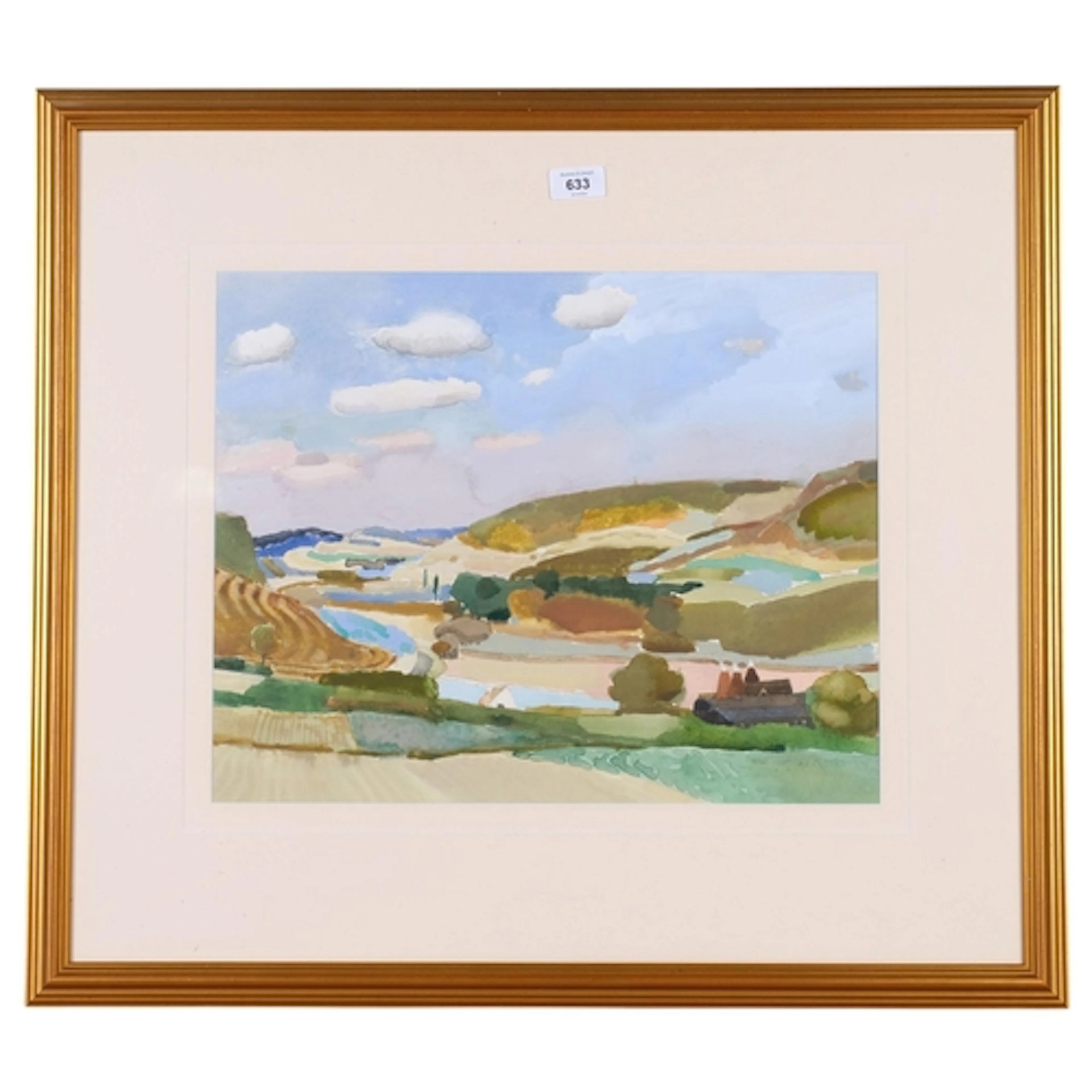 Anne Rooke, farm landscape, watercolour, 36cm x 44cm, framed
