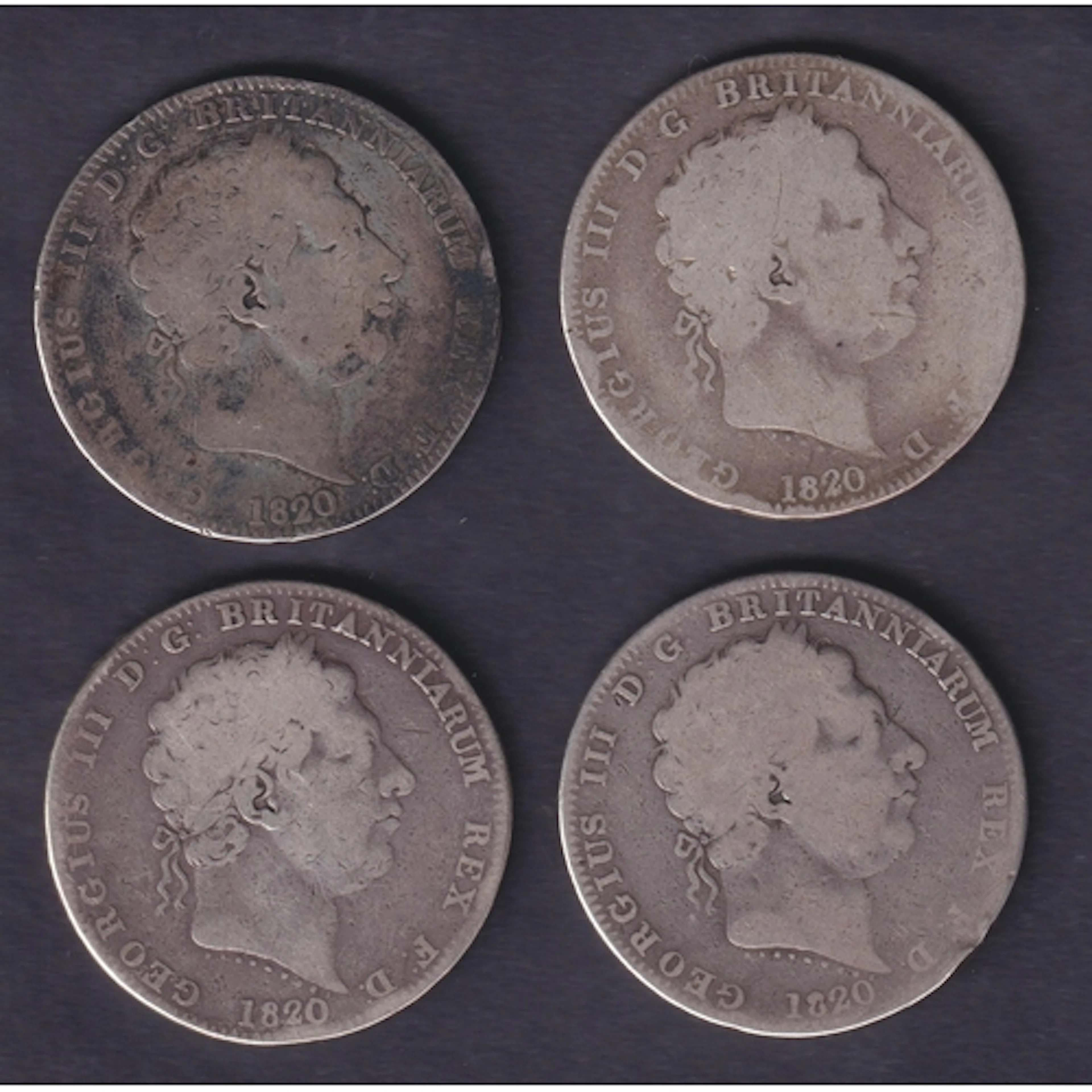 A group of four UK King George III 1820 Silver Crowns, Edge ...