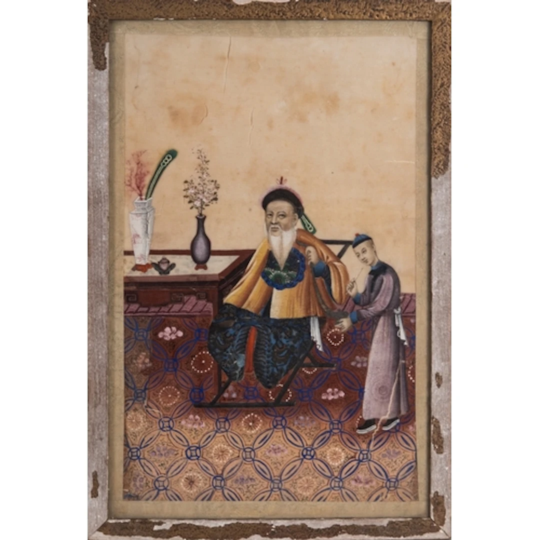 Chinese School 19th century a seated dignitary seated at a t...