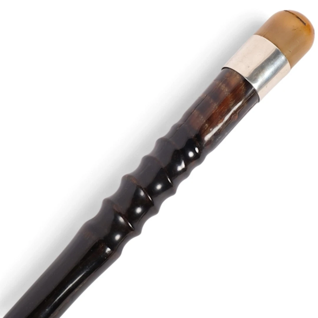 An antique Kudu horn cane with natural spiral to shaft, unma...