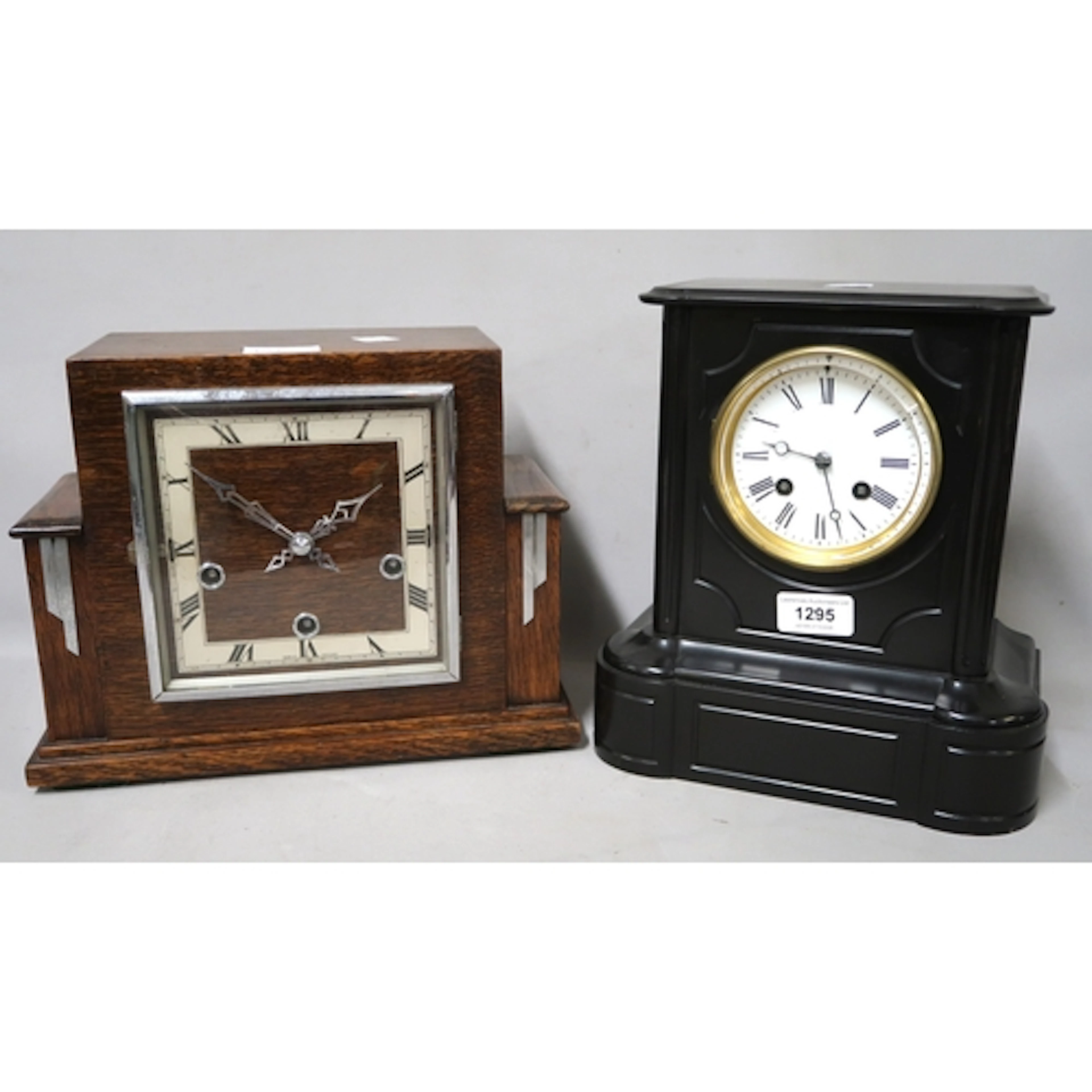 19th Century French black slate two train mantel clock, toge...