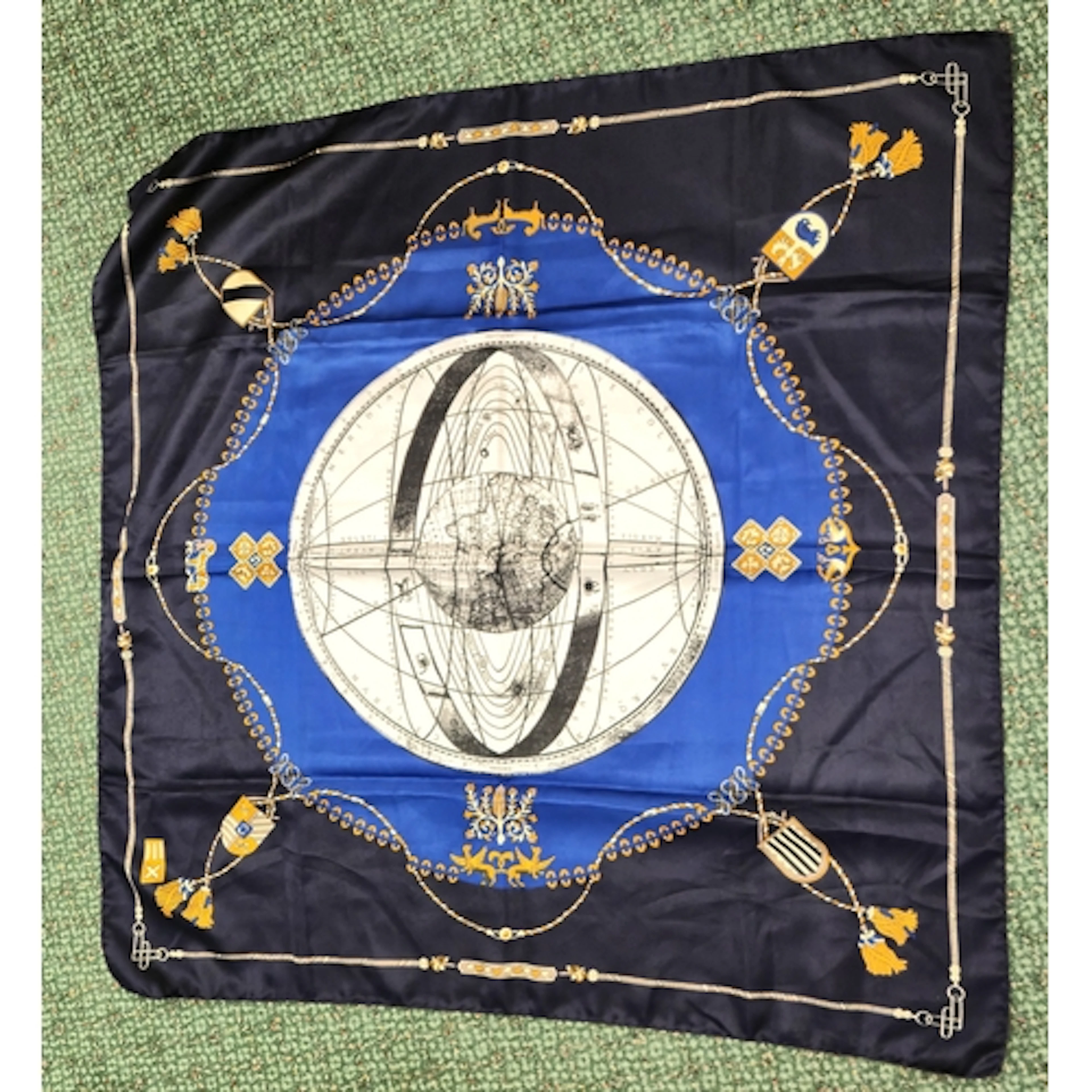 'Foulard tons de bleu' silk scarf in the style of Hermes and...