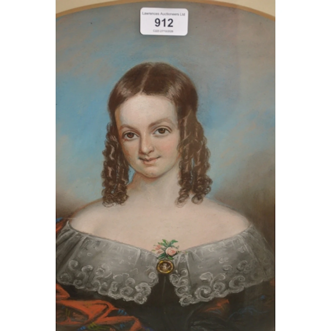 19th Century coloured chalk drawing, head and shoulder portr...