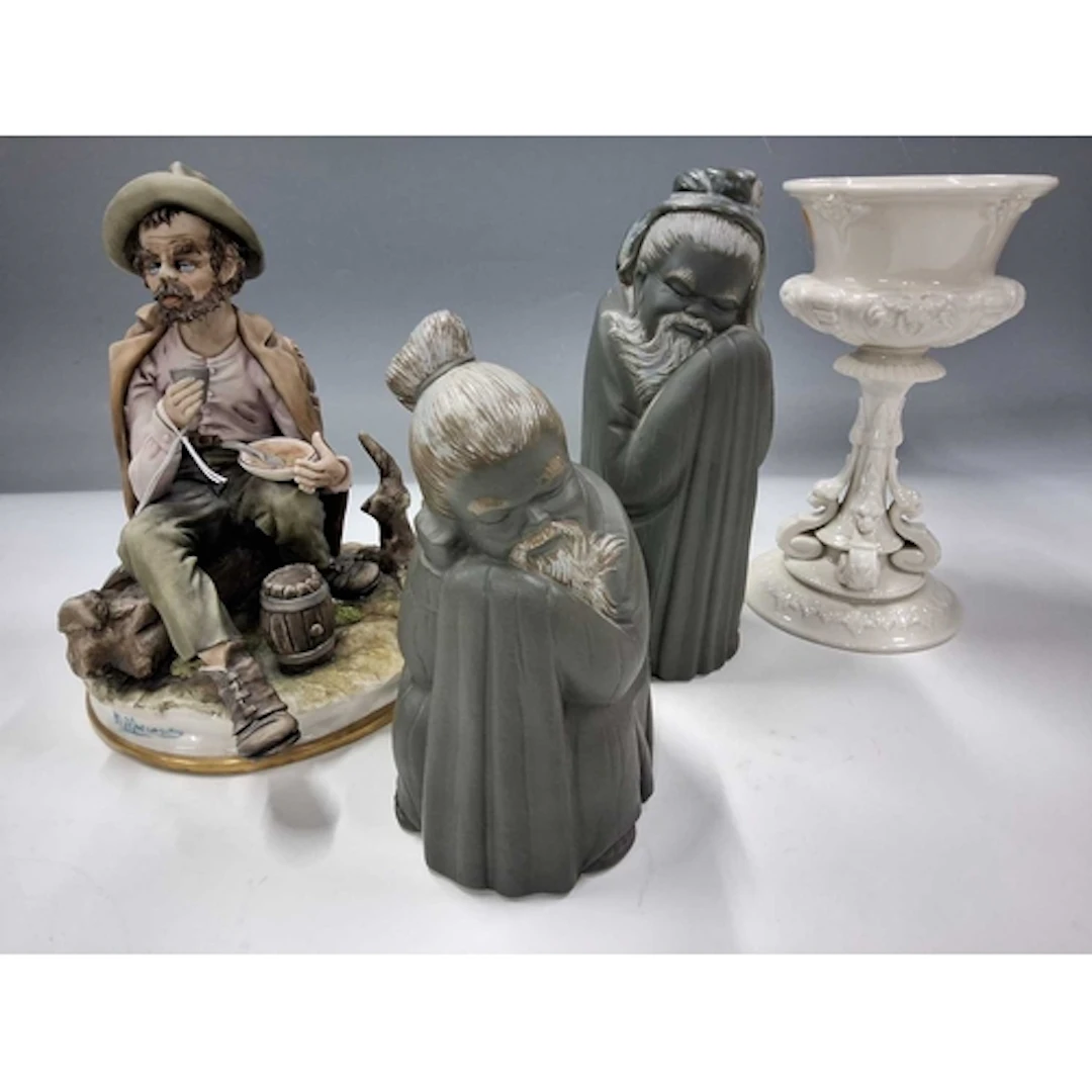 A SMALL GROUP OF CERAMICS, comprising two Lladro Gres figure...
