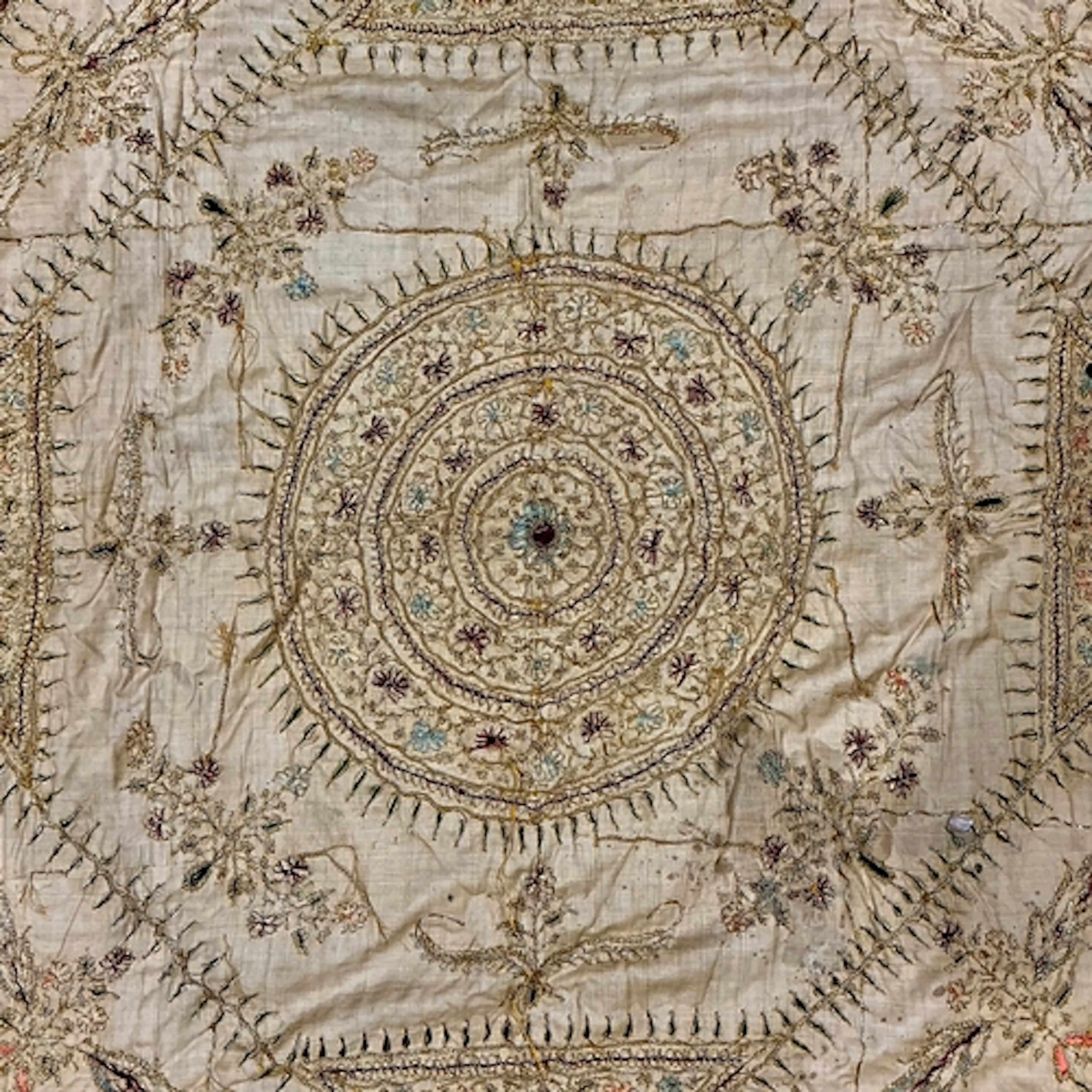 A 19th century Indian Nakshi Kantha silk embroidery panel, B...