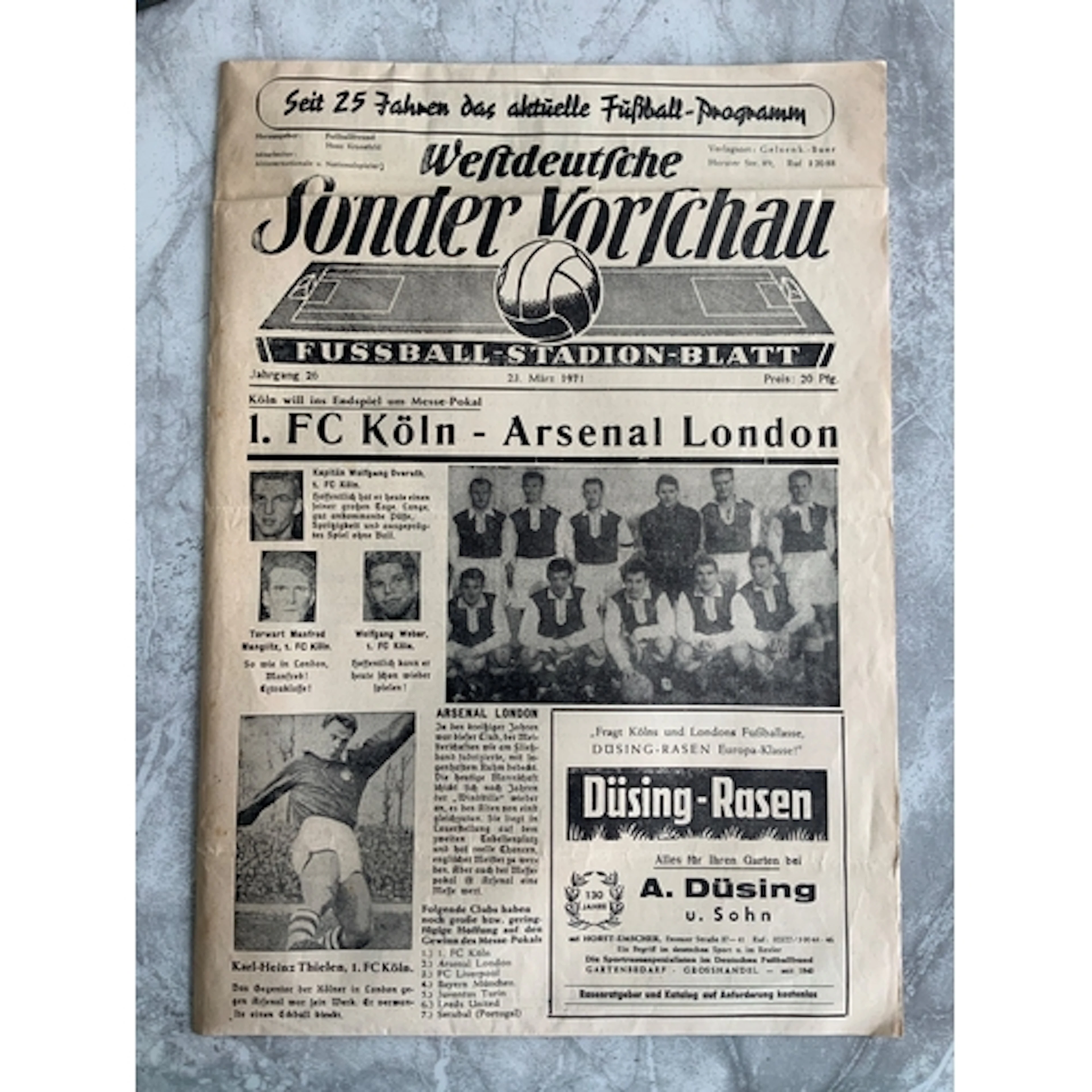 70/71 Koln Cologne v Arsenal Fairs Cup Football Programme: V...