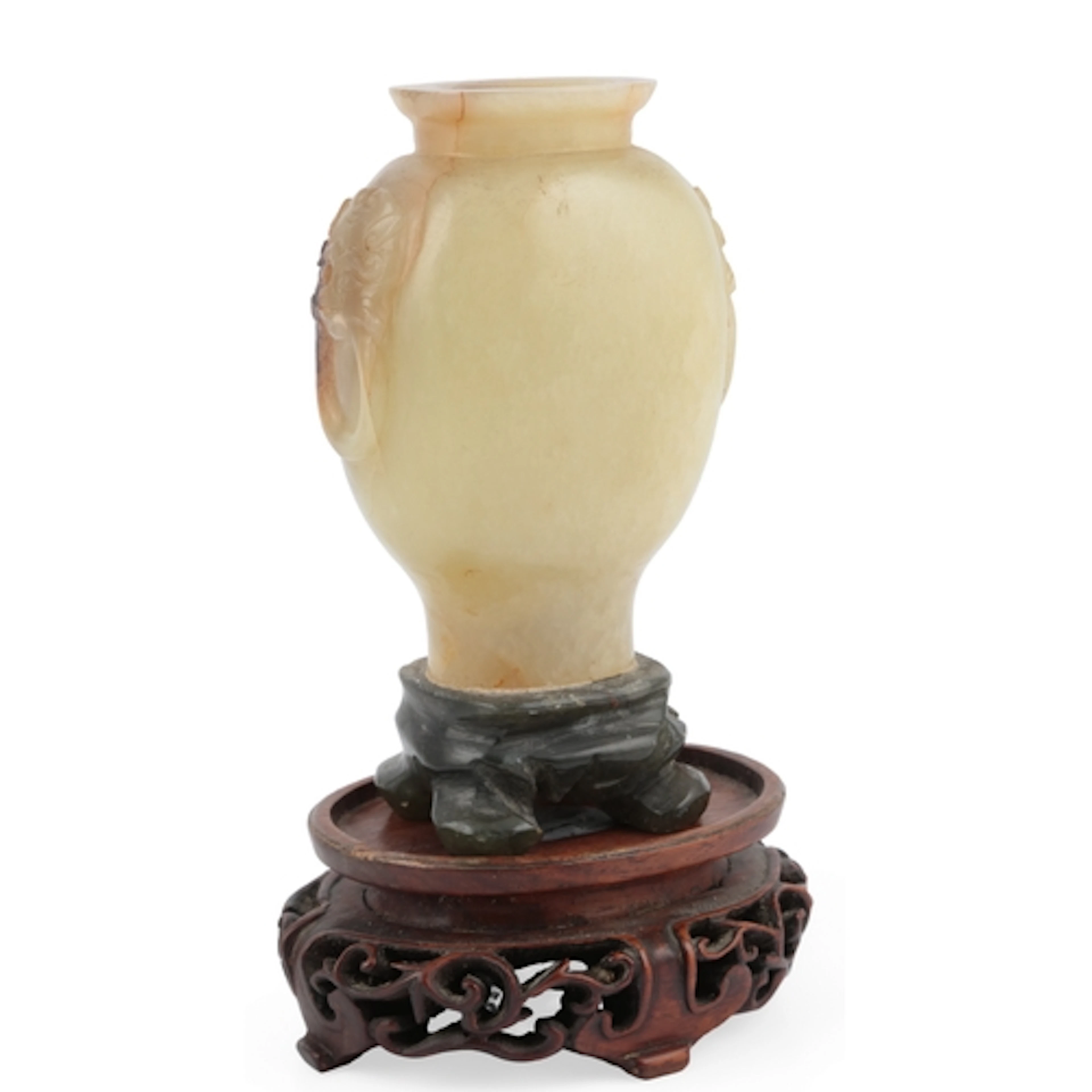 A Chinese greenish-yellow jade flattened baluster vase, earl...