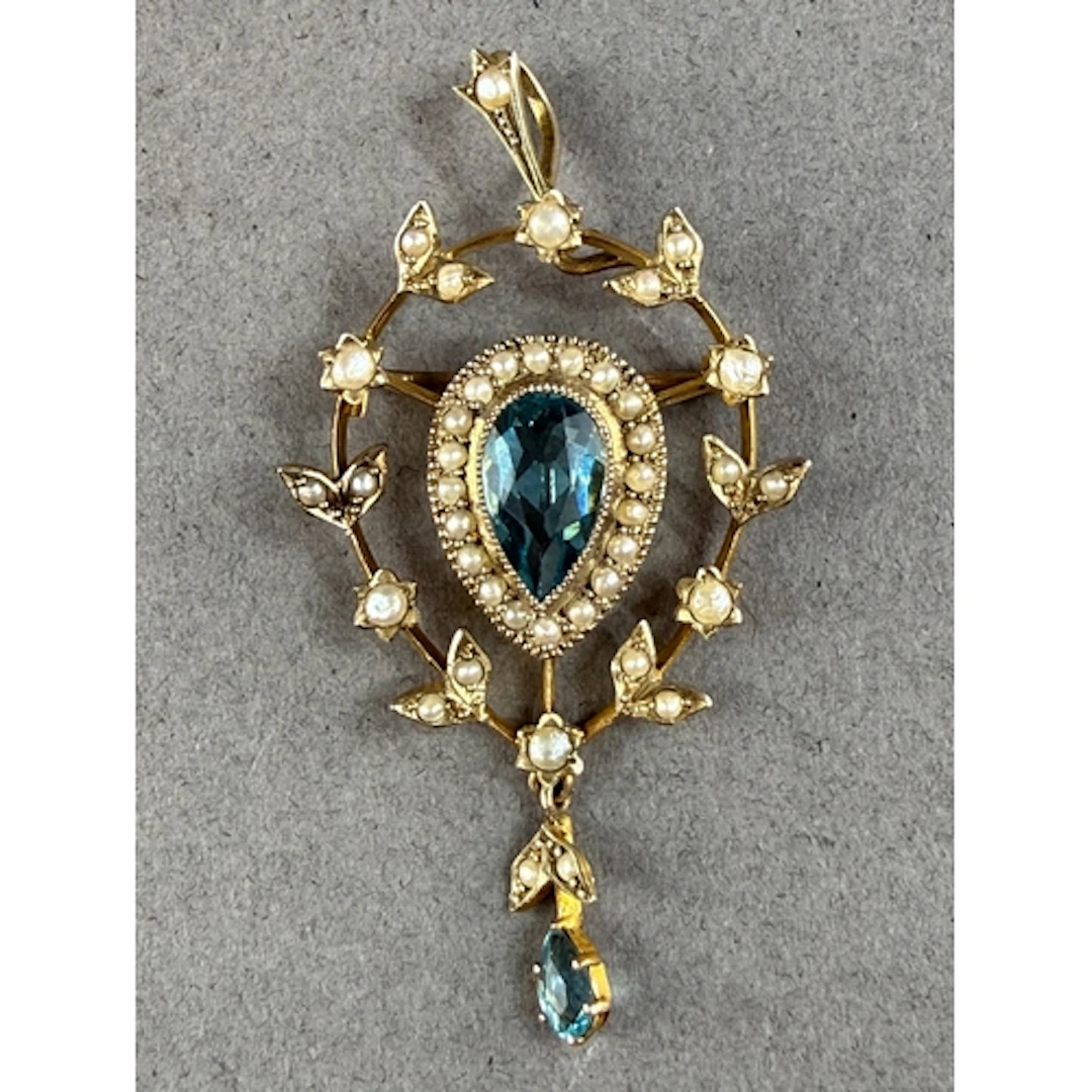 Jewellery- Fine Edwardian Aquamarine and pearl Pendant with ...