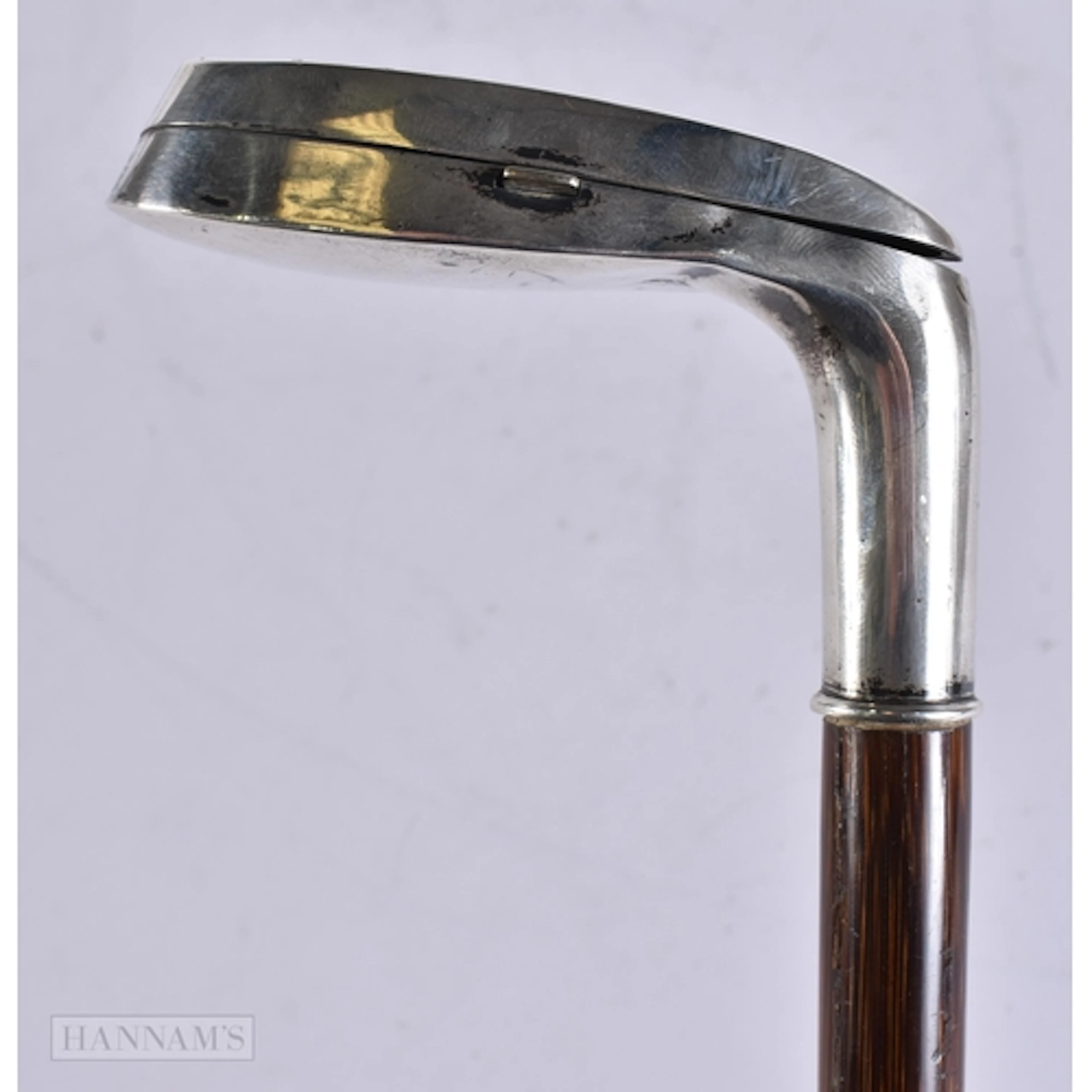 A RARE ART DECO SILVER SNUFF BOX GOLF CLUB WALKING CANE. 92 ...
