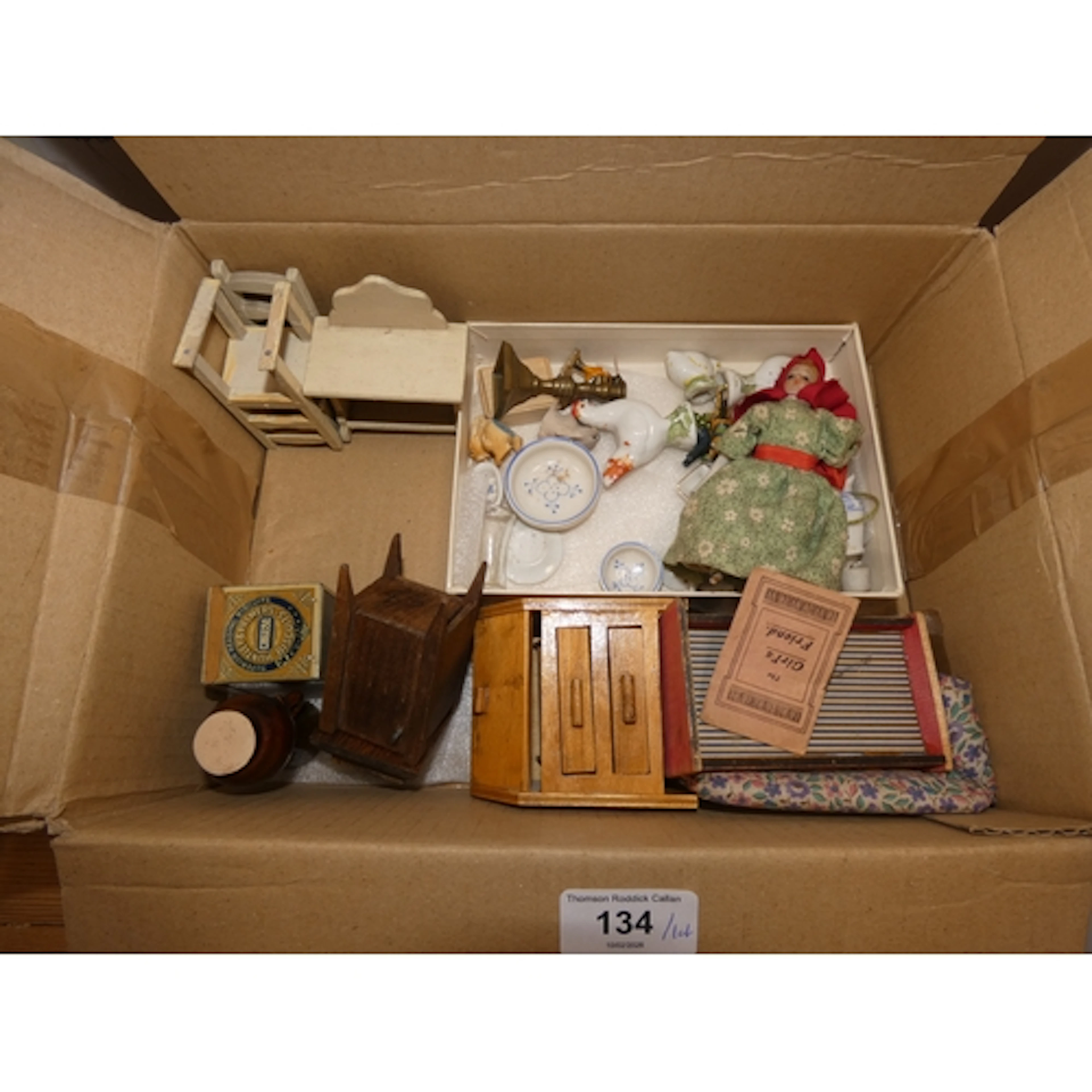 Carton containing miniature dolls' furniture to include chai...