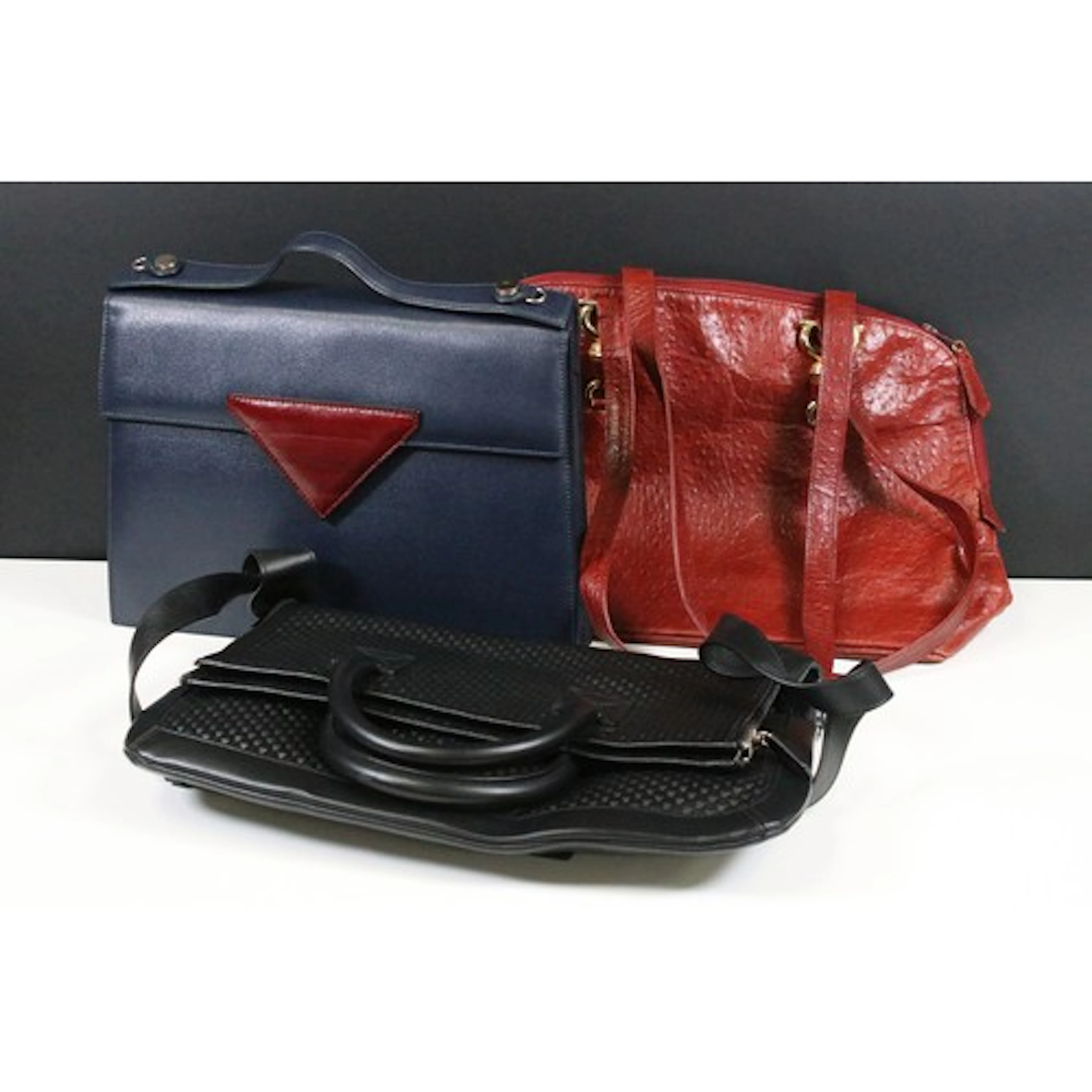 Fashion - Sophie Habsburg leather navy handbag with red tria...