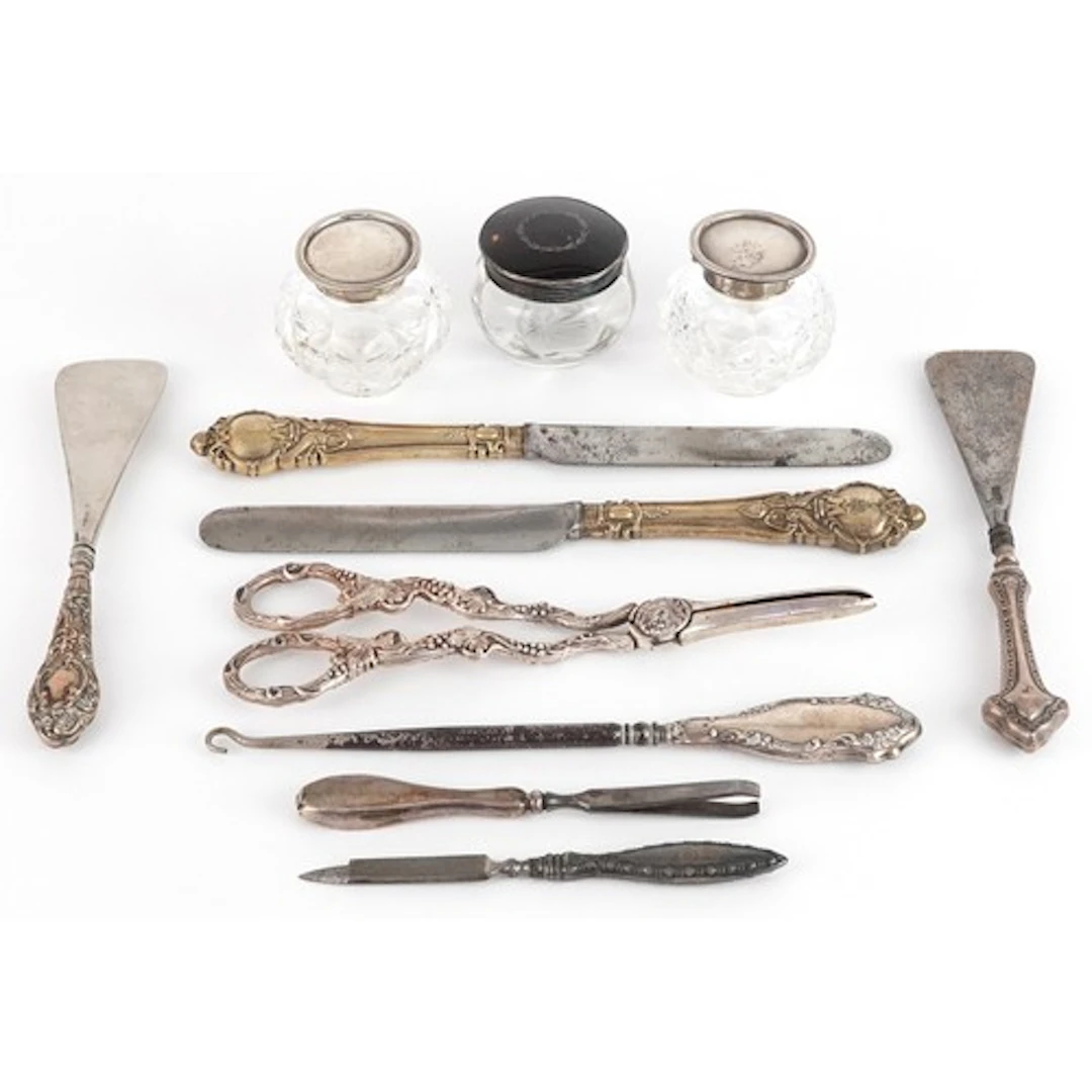 Antique and later silver and white metal objects including a...