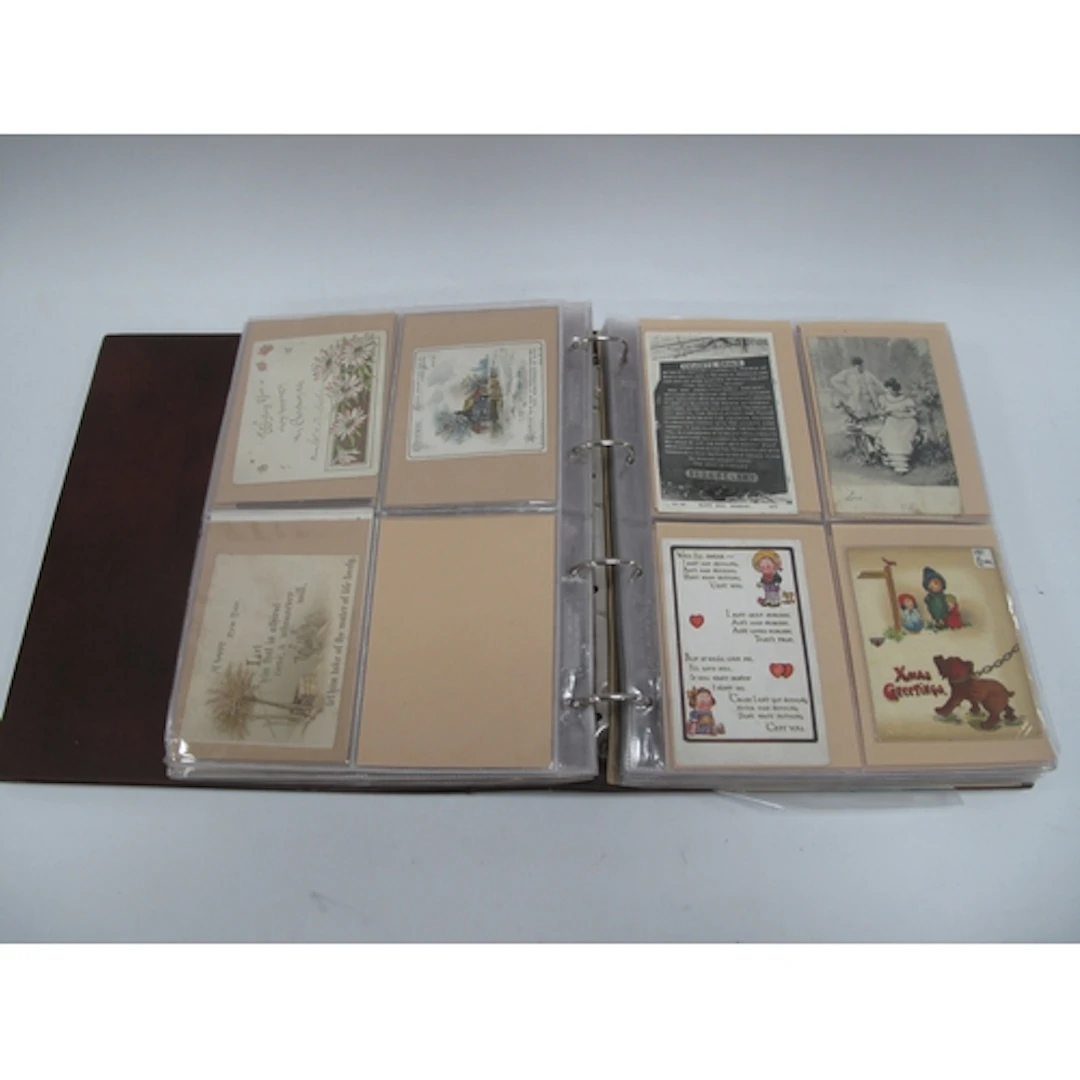Album of Postcards, including nineteen WWI embroidery, beaut...