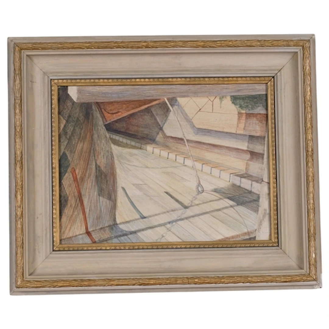 Douglas May, ship study Portsmouth dock, 1956, oil on board,...